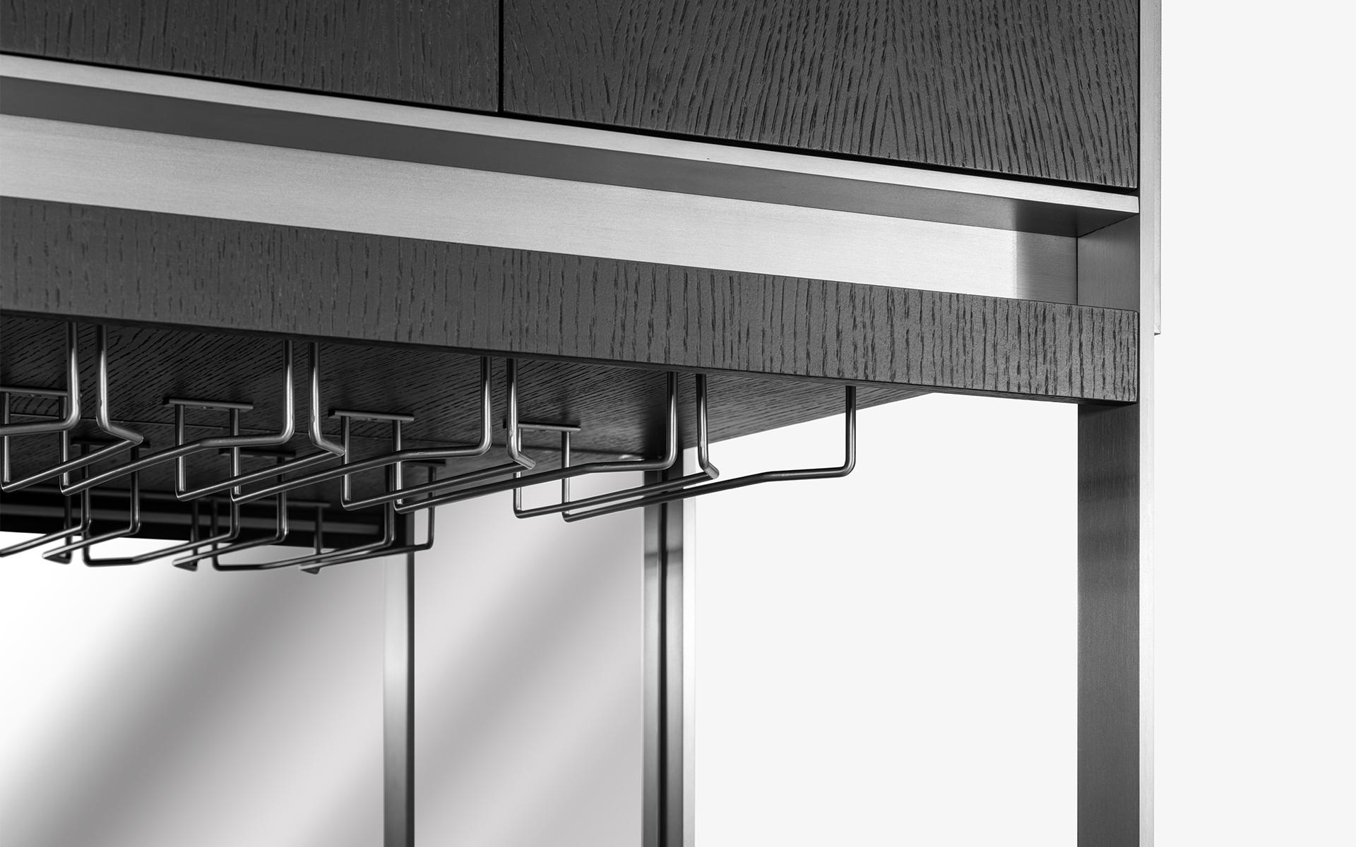 Burēdo Modern Bar Cabinet with Metal Skeleton Marble Top Mirrored Back For Sale 2