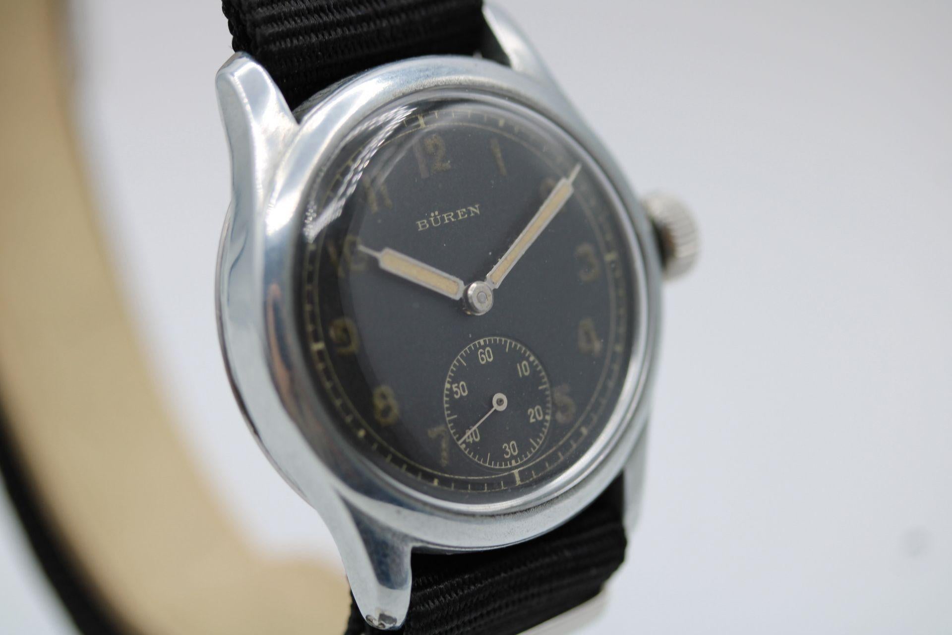 Montre militaire allemande Buren DH - WWII 1940s Authentic 35mm Vintage Pour hommes en vente