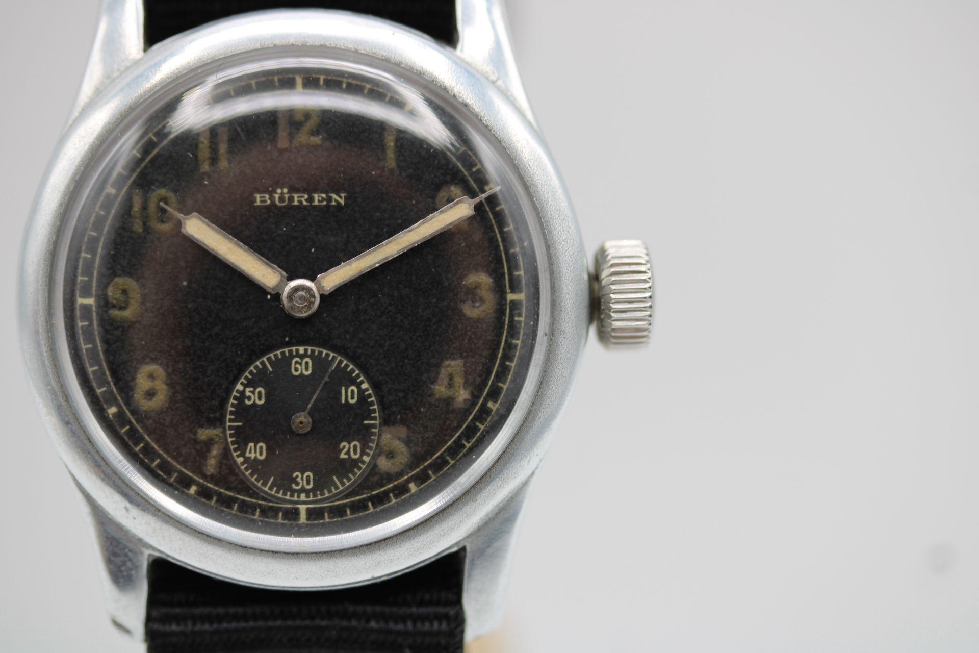 Montre militaire allemande Buren DH - WWII 1940s Authentic 35mm Vintage en vente 2