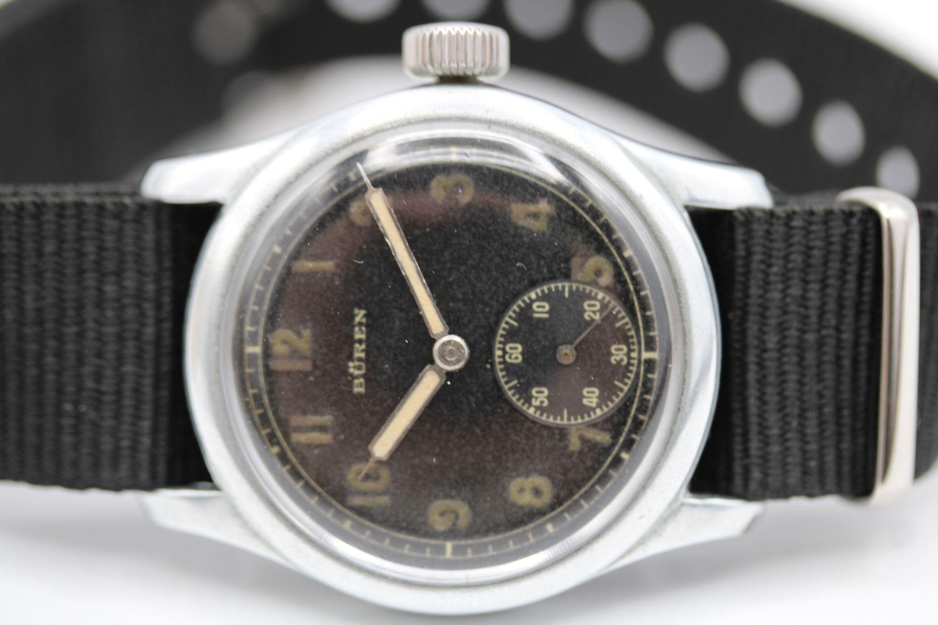 Montre militaire allemande Buren DH - WWII 1940s Authentic 35mm Vintage en vente 3