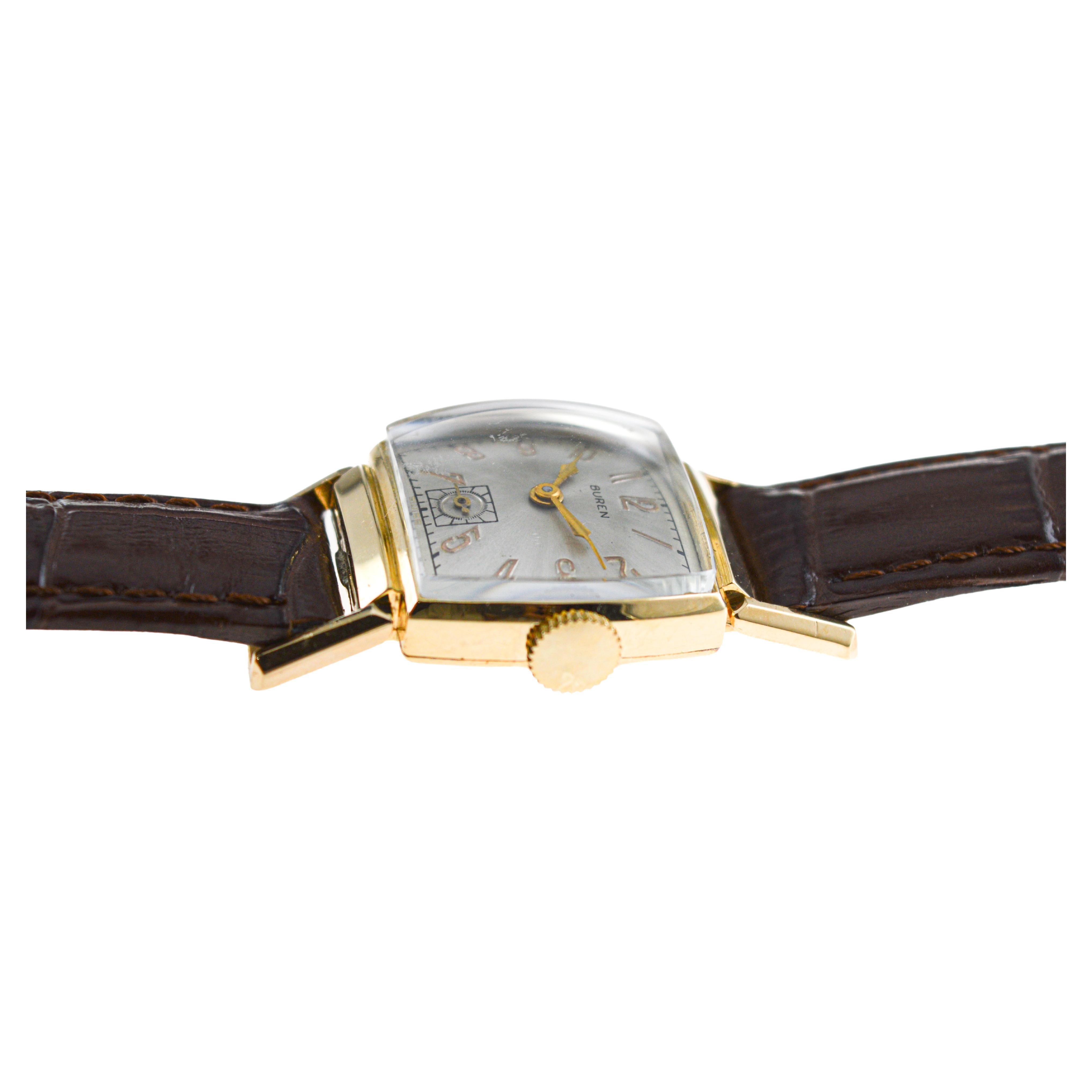 Buren Gold Filled Art Deco Watch with Articulated Lugs From the 1940's For Sale 3