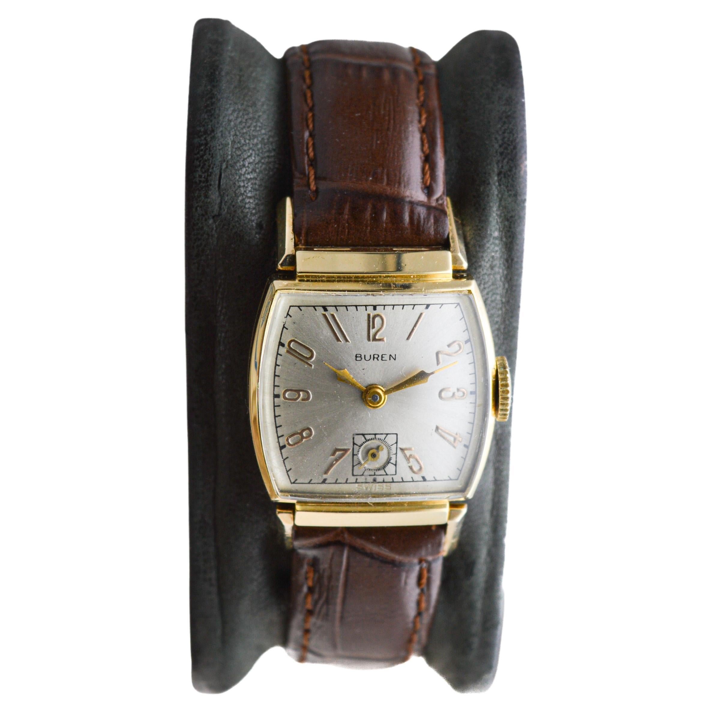Buren Gold gefüllt Art Deco Uhr mit artikulierten Laschen aus den 1940er Jahren (Art déco) im Angebot