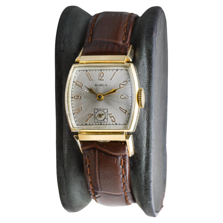 Buren Gold Filled Art Deco Watch with Articulated Lugs From  display picture 1