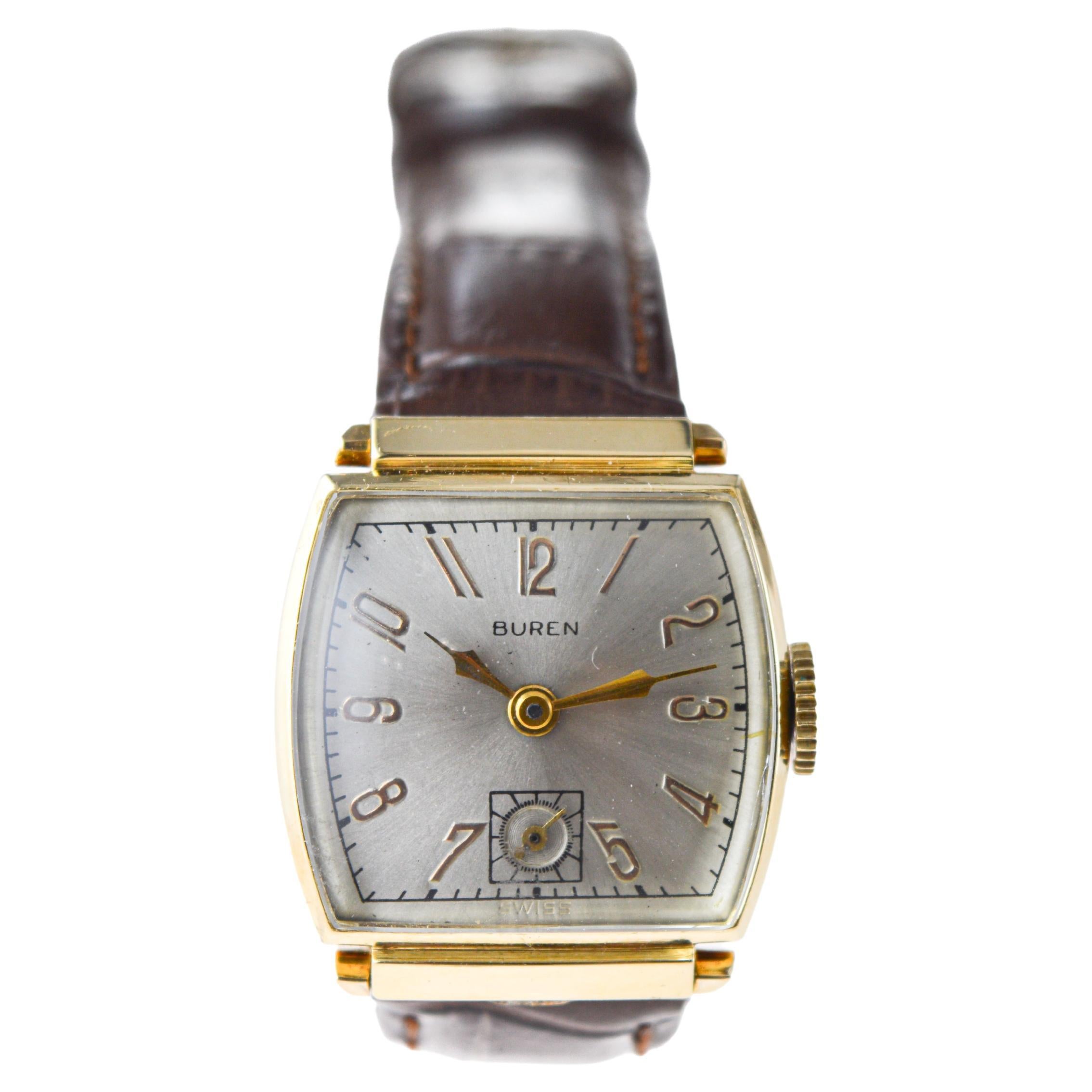 Women's or Men's Buren Gold Filled Art Deco Watch with Articulated Lugs From the 1940's For Sale