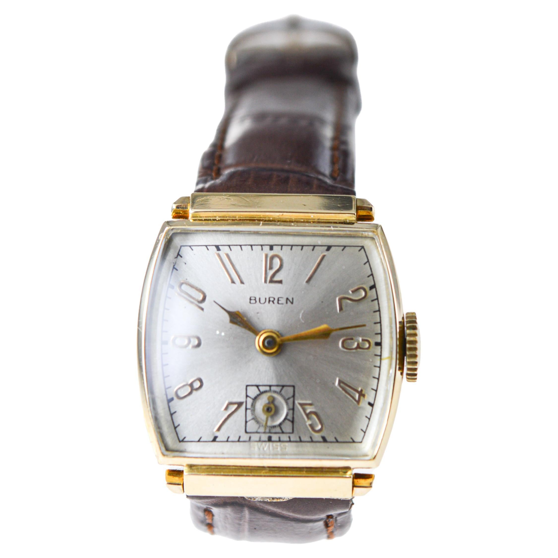 Women's or Men's Buren Gold Filled Art Deco Watch with Articulated Lugs From the 1940's For Sale