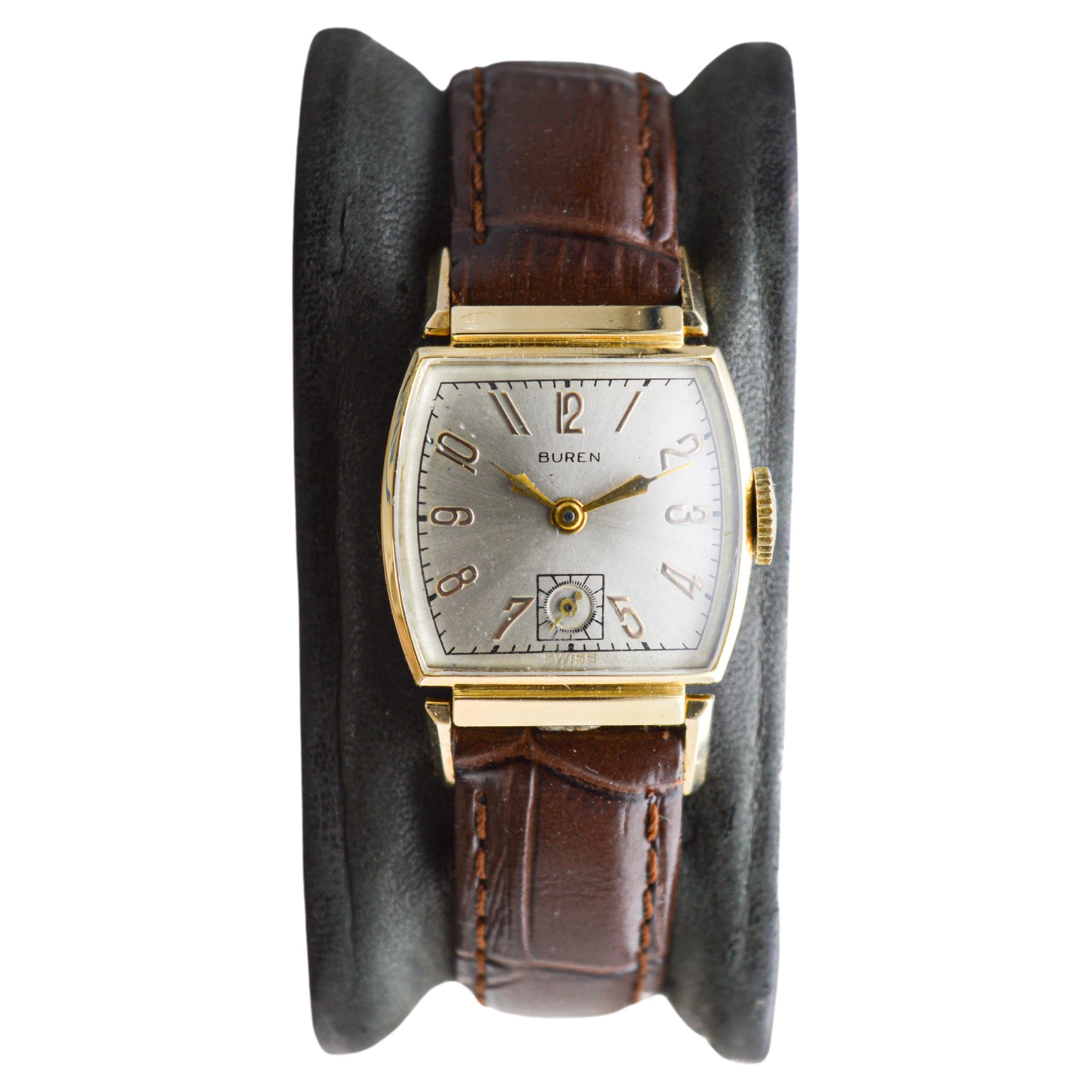 Buren Gold Filled Art Deco Watch with Articulated Lugs From the 1940's For Sale