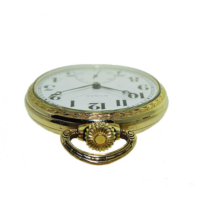 Reloj de bolsillo Art Déco de cara abierta Buren con esfera esmaltada original, hacia 1930 en Excelente Estado en Long Beach, CA