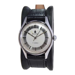 Buren Steel Art Deco Round Watch in New Old Stock Condition from 1960's
