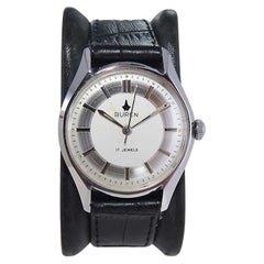 Used Buren Steel Art Deco Round Watch in New Old Stock Condition from 1960's