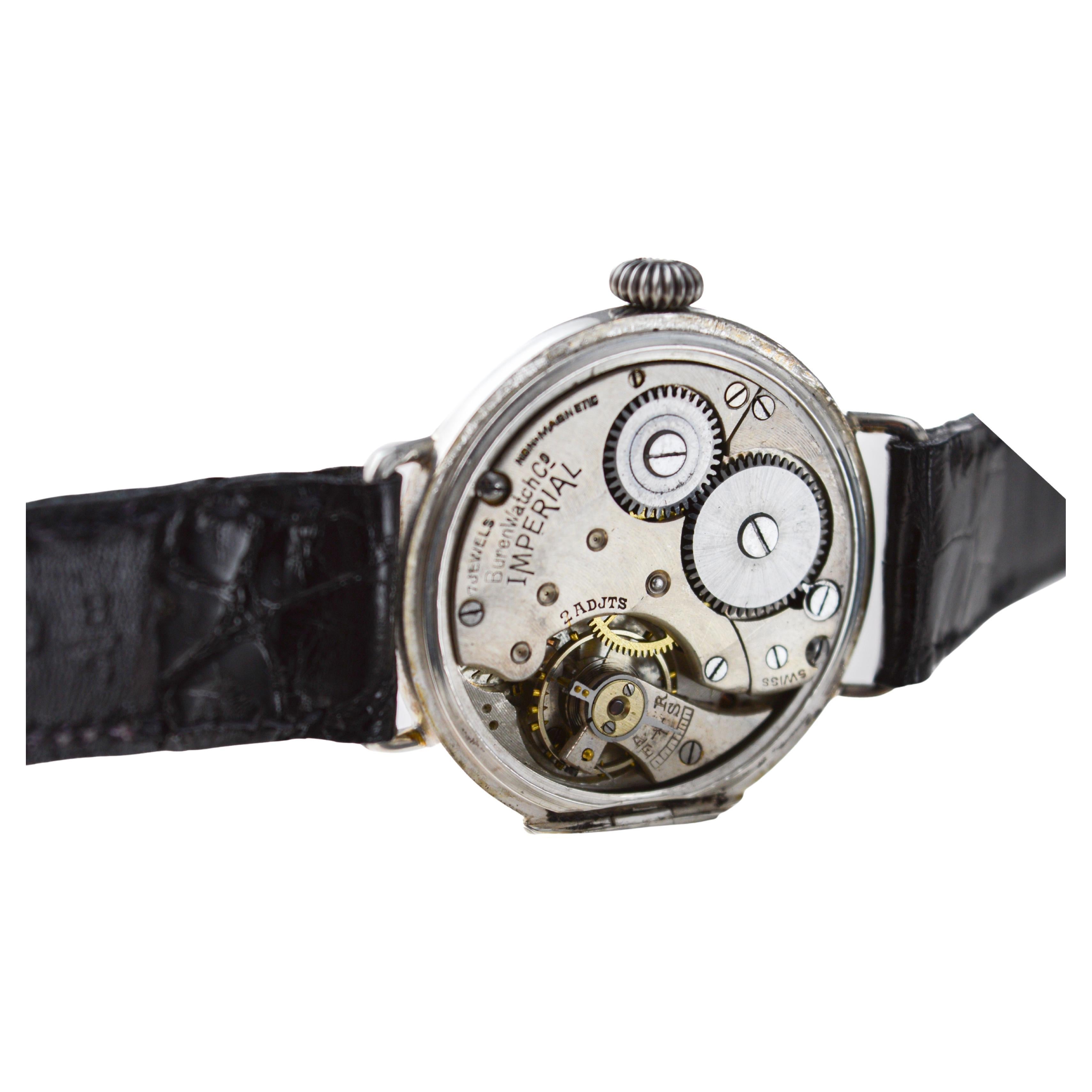 Buren Watch Co. pour Imperial Sterling Silver Art Deco Campaign Style circa 1915 en vente 6