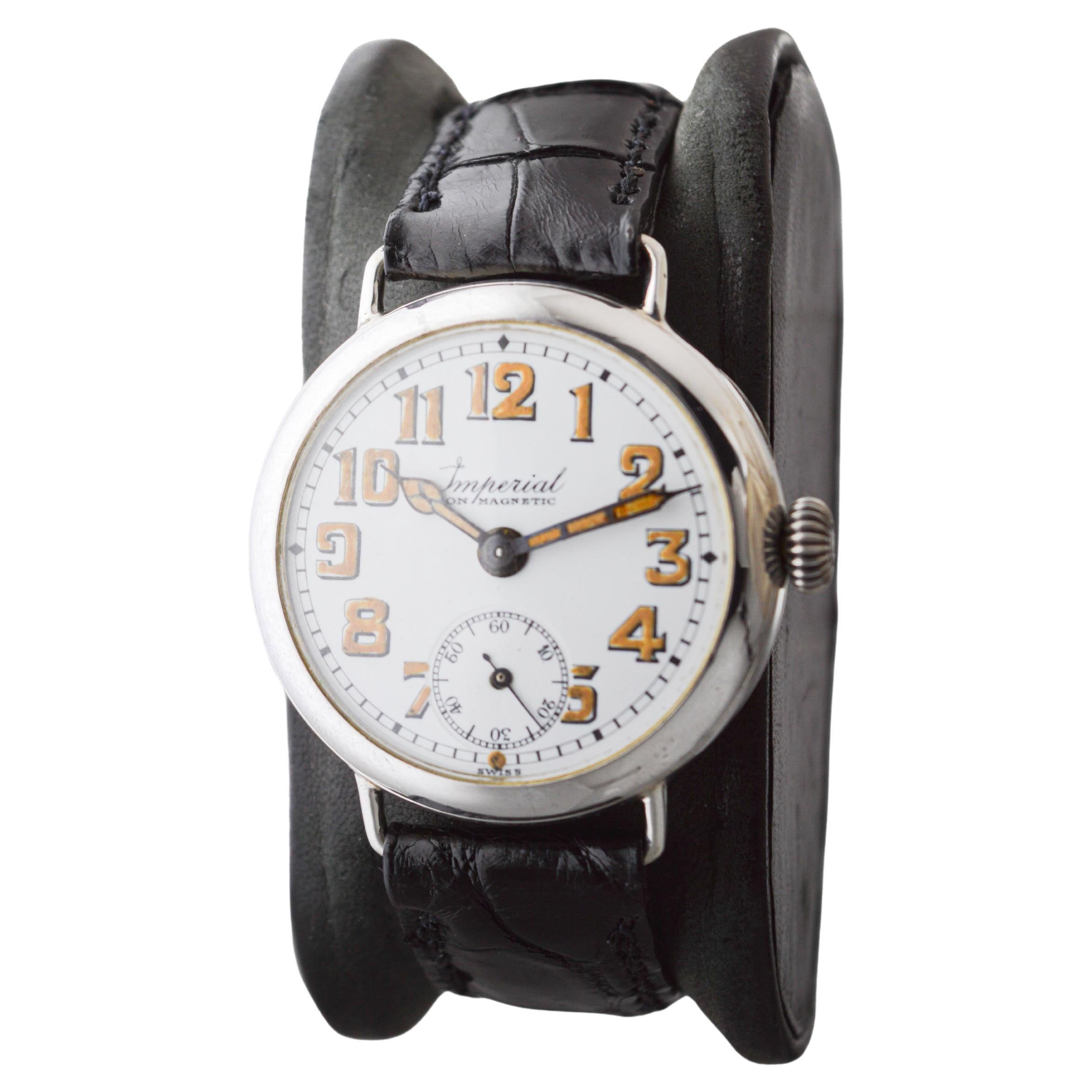 Buren Watch Co. pour Imperial Sterling Silver Art Deco Campaign Style circa 1915 Unisexe en vente