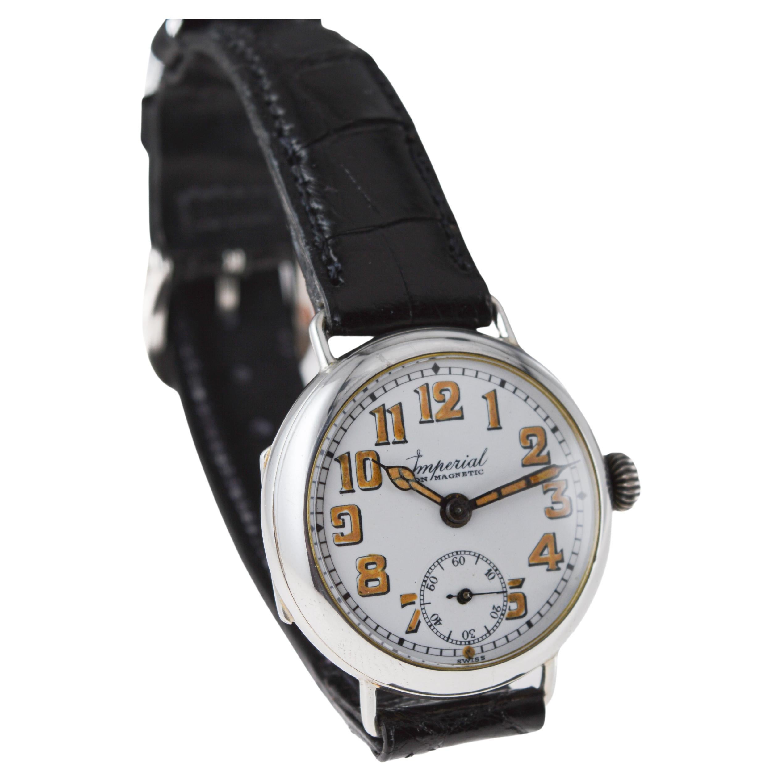Buren Watch Co. pour Imperial Sterling Silver Art Deco Campaign Style circa 1915 en vente 1
