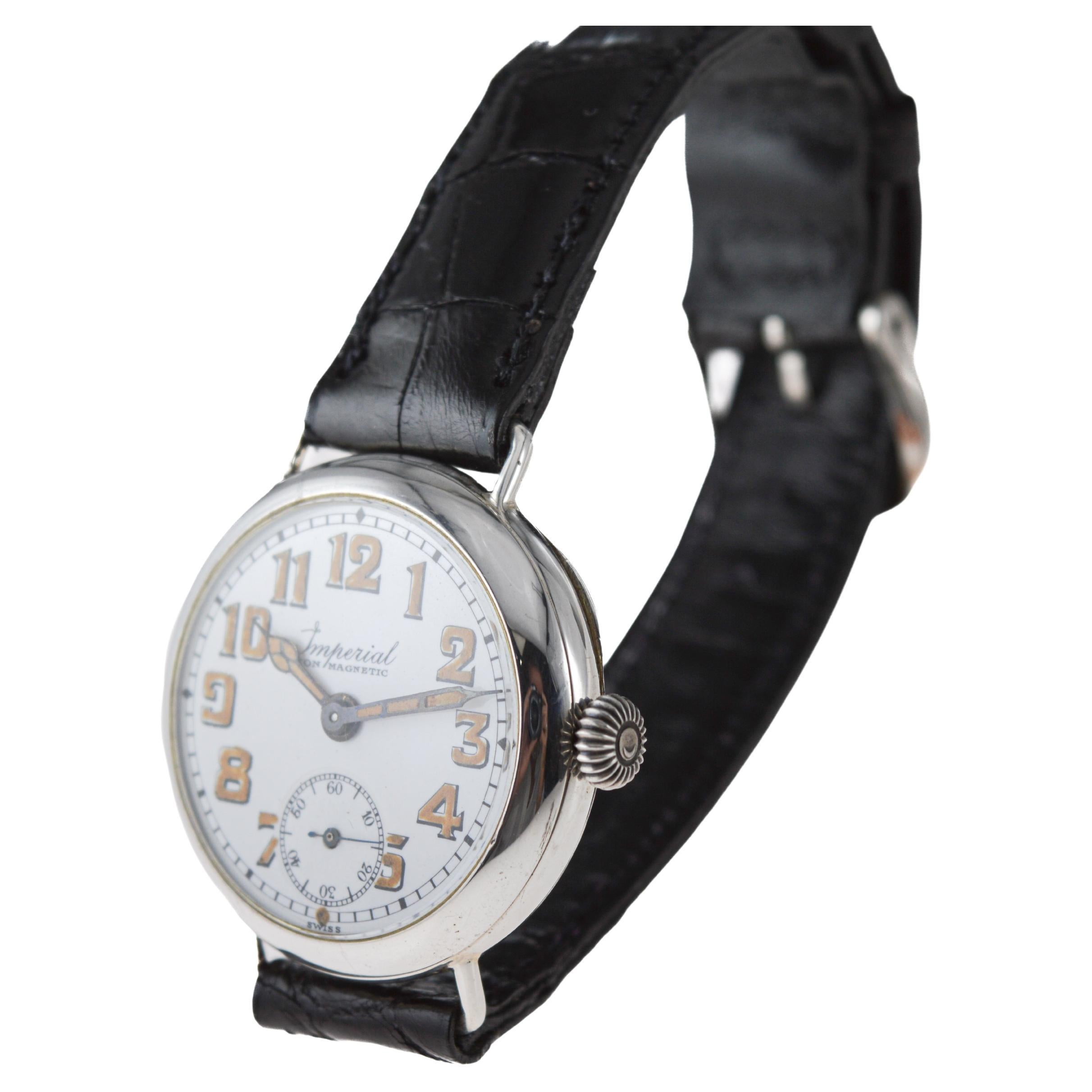 Buren Watch Co. pour Imperial Sterling Silver Art Deco Campaign Style circa 1915 en vente 2