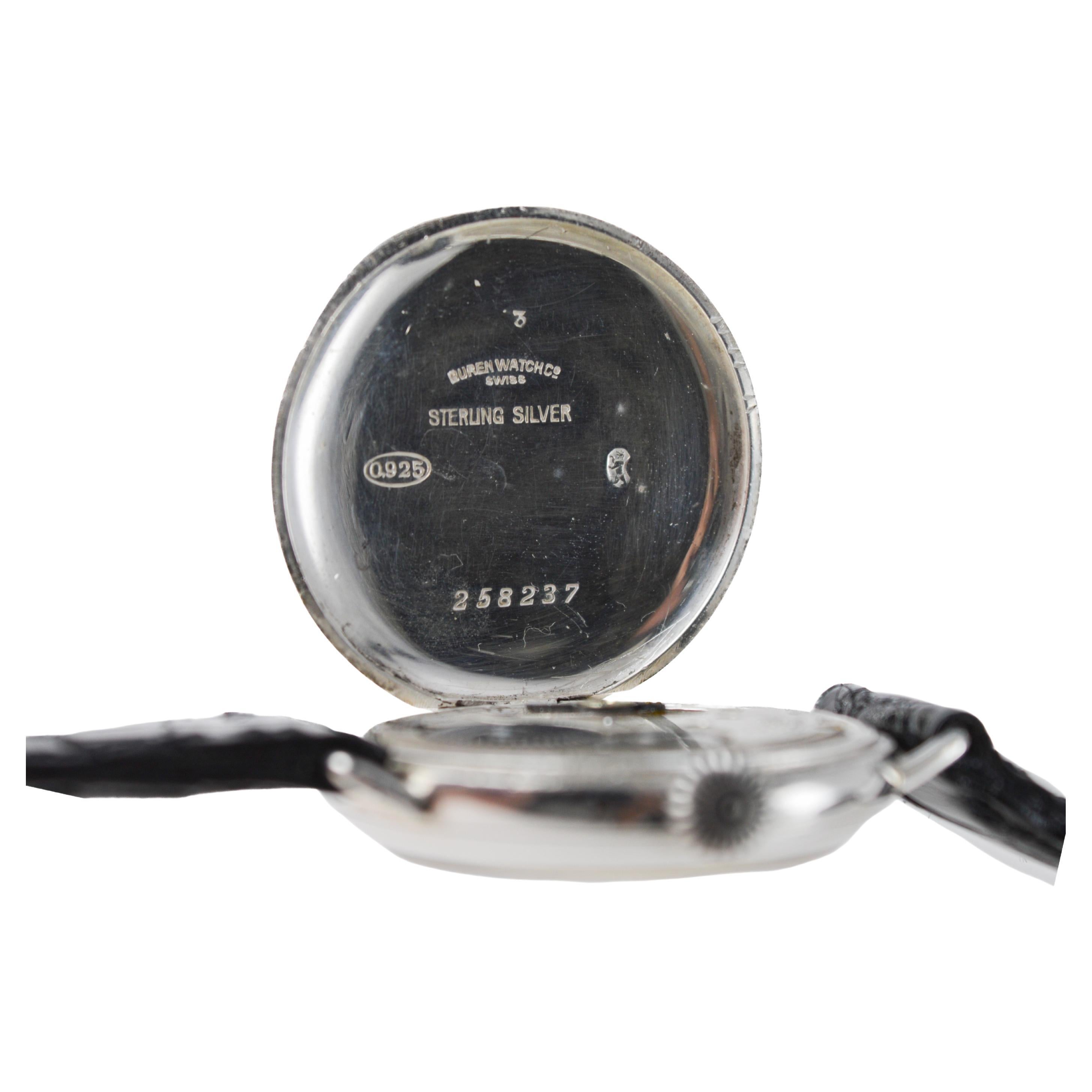 Buren Watch Co. pour Imperial Sterling Silver Art Deco Campaign Style circa 1915 en vente 4