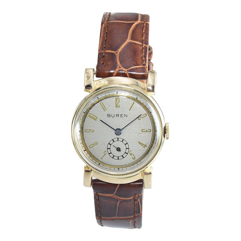 Buren Watch Company 14 Karat Solid Gold Art Deco Watch, circa 1930s For Sale