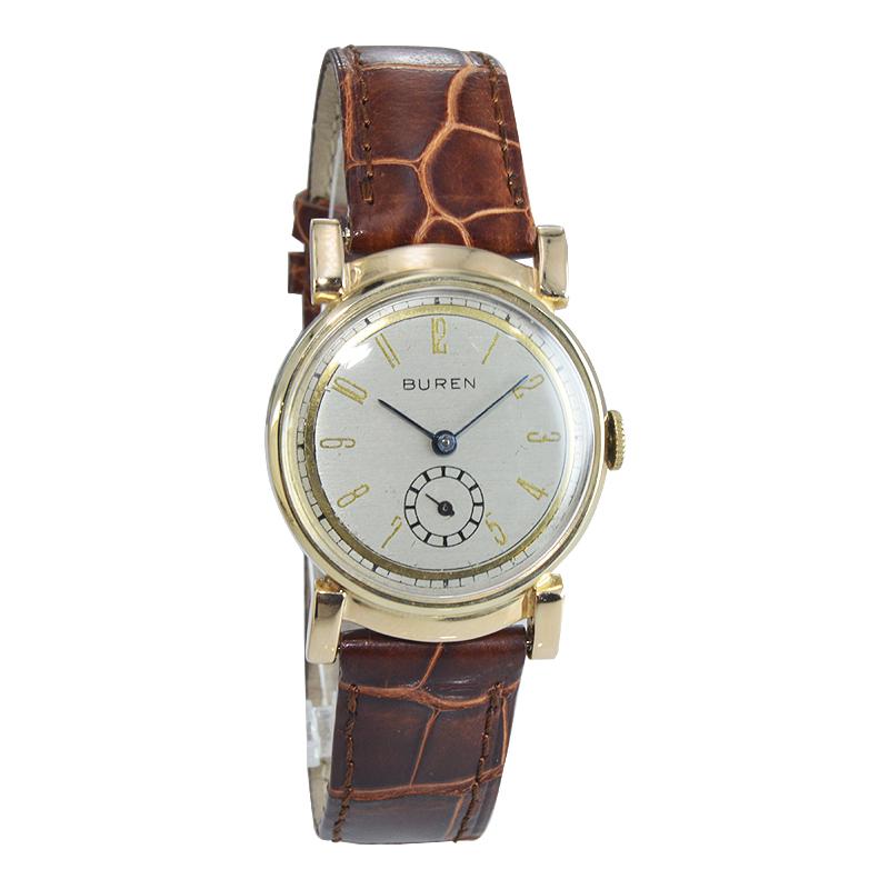 Buren Watch Company 14 Karat Solid Gold Art Deco Watch, circa 1930s For ...