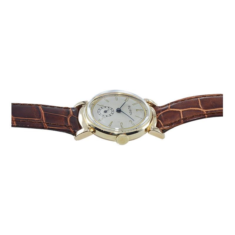 Women's or Men's Buren Watch Company 14 Karat Solid Gold Art Deco Watch, circa 1930s For Sale
