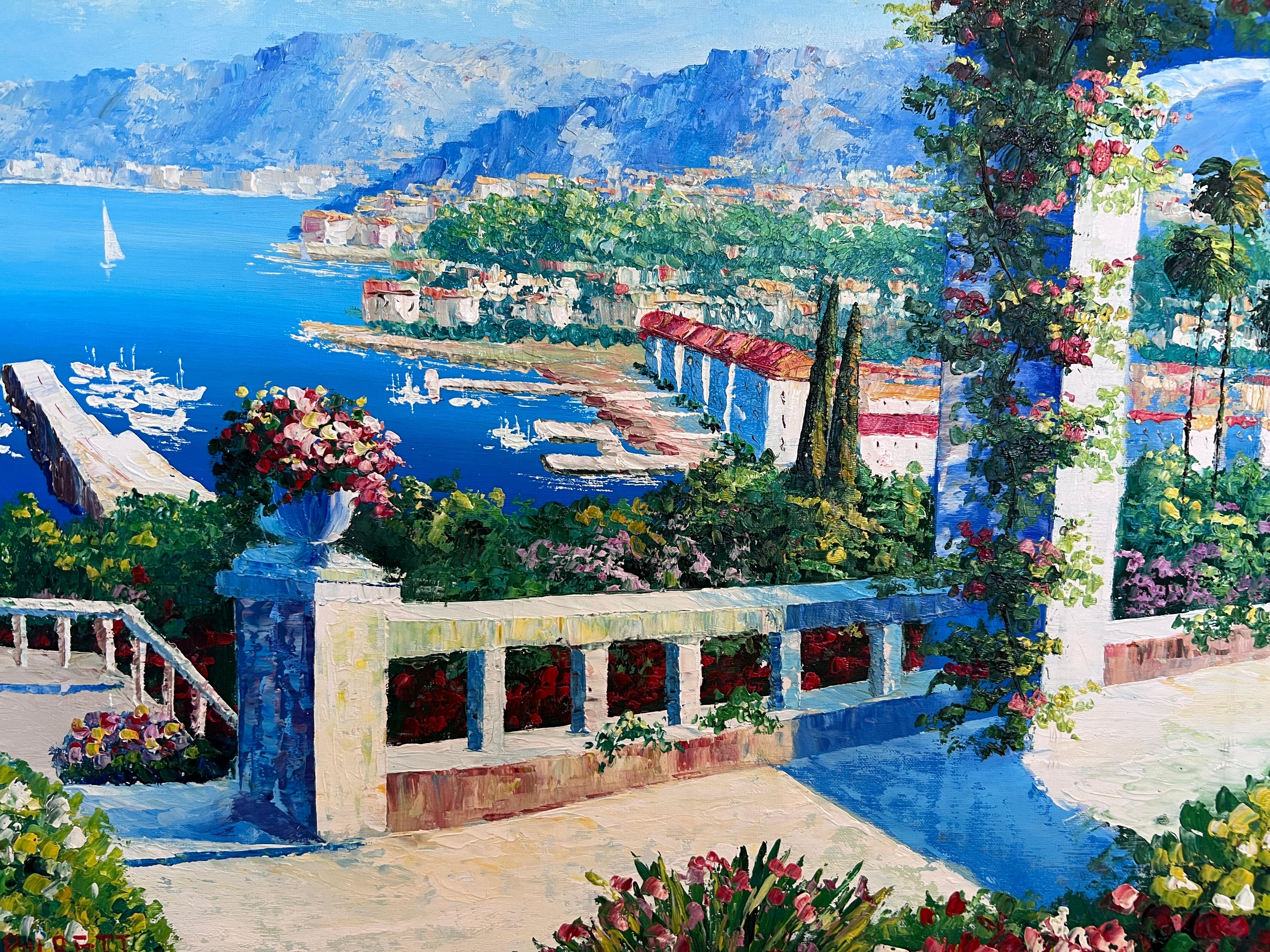 Tableau de l'Artistics Burett, paysage côtier méditerranéen, cadre doré en vente 2