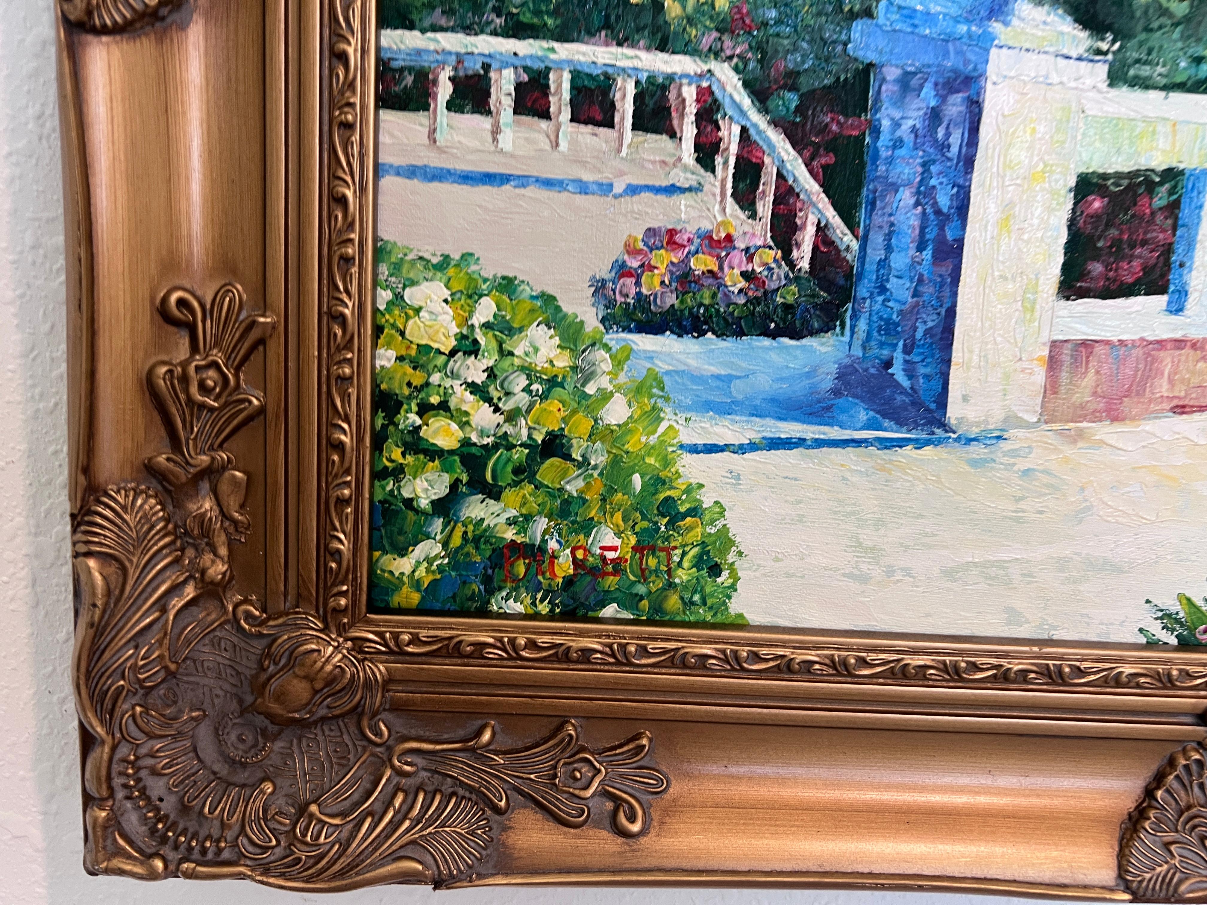 Tableau de l'Artistics Burett, paysage côtier méditerranéen, cadre doré en vente 3