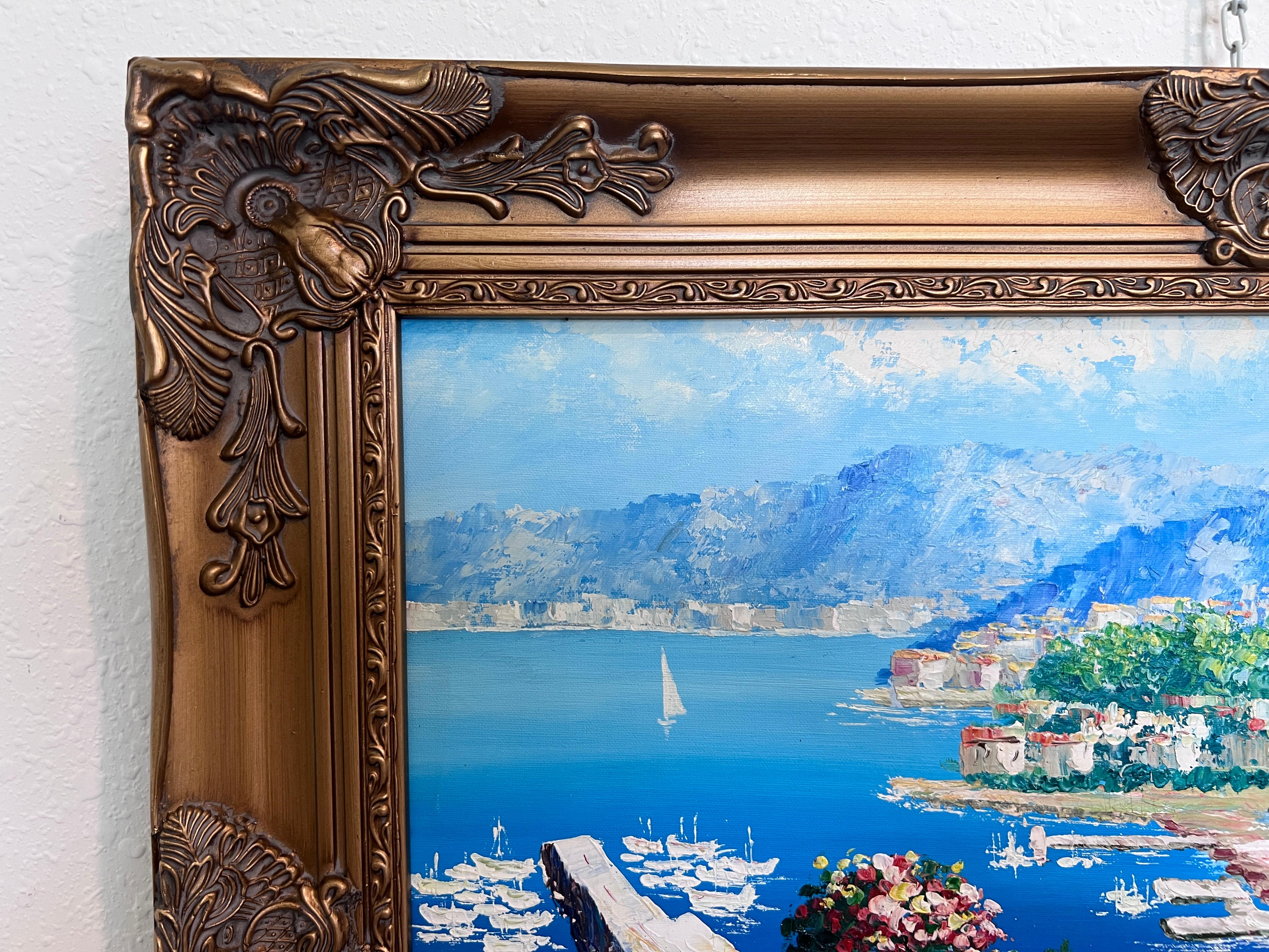 Tableau de l'Artistics Burett, paysage côtier méditerranéen, cadre doré en vente 4