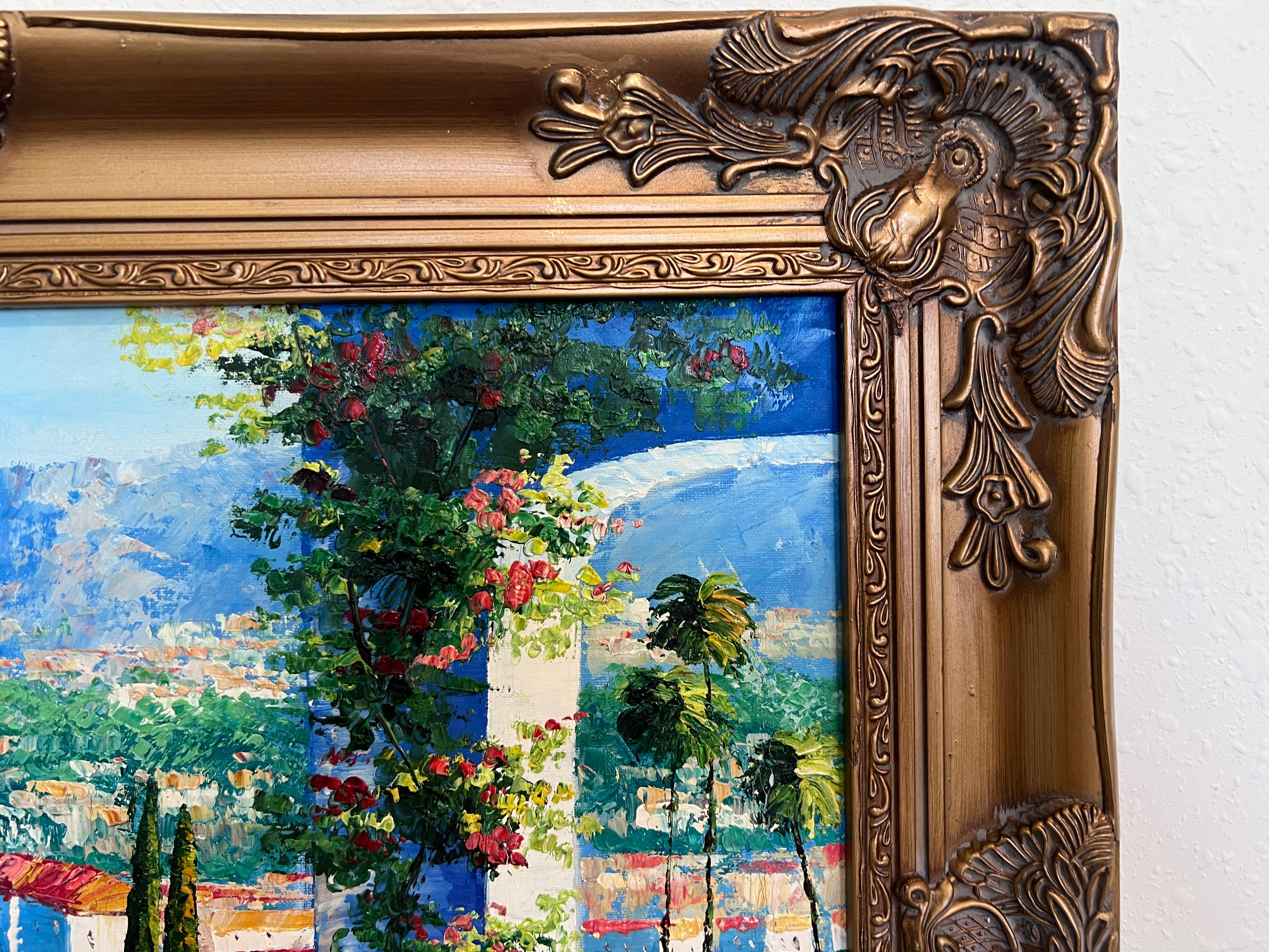 Tableau de l'Artistics Burett, paysage côtier méditerranéen, cadre doré en vente 5