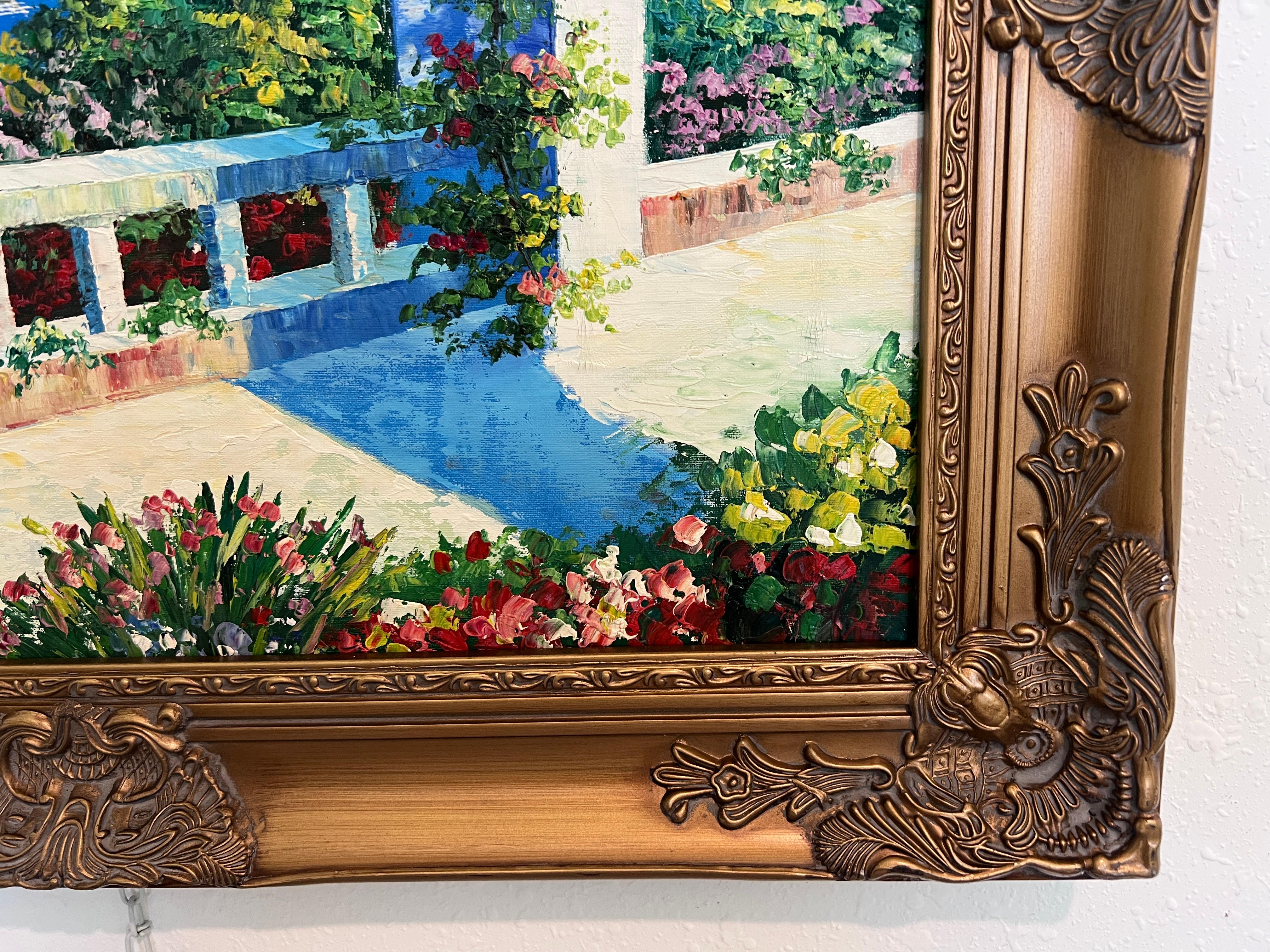 Tableau de l'Artistics Burett, paysage côtier méditerranéen, cadre doré en vente 6