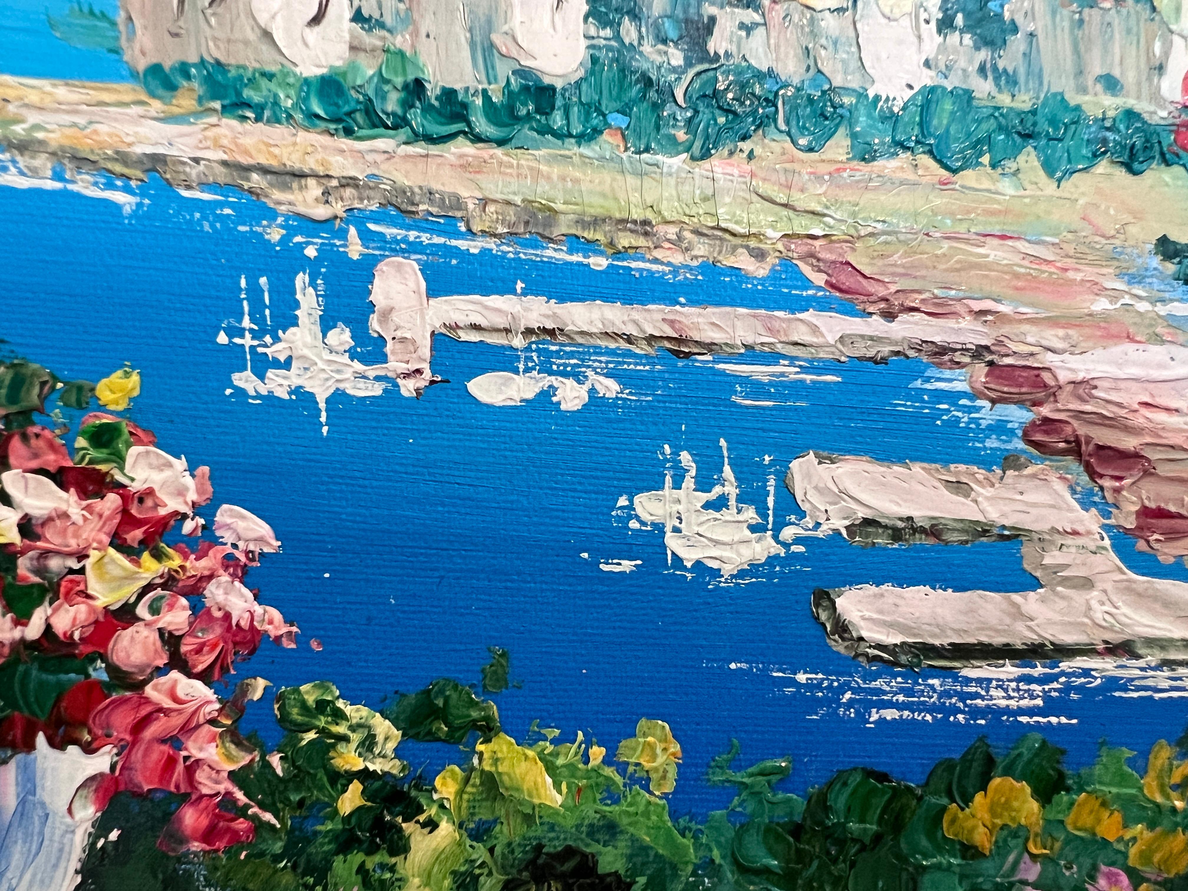 Tableau de l'Artistics Burett, paysage côtier méditerranéen, cadre doré en vente 8