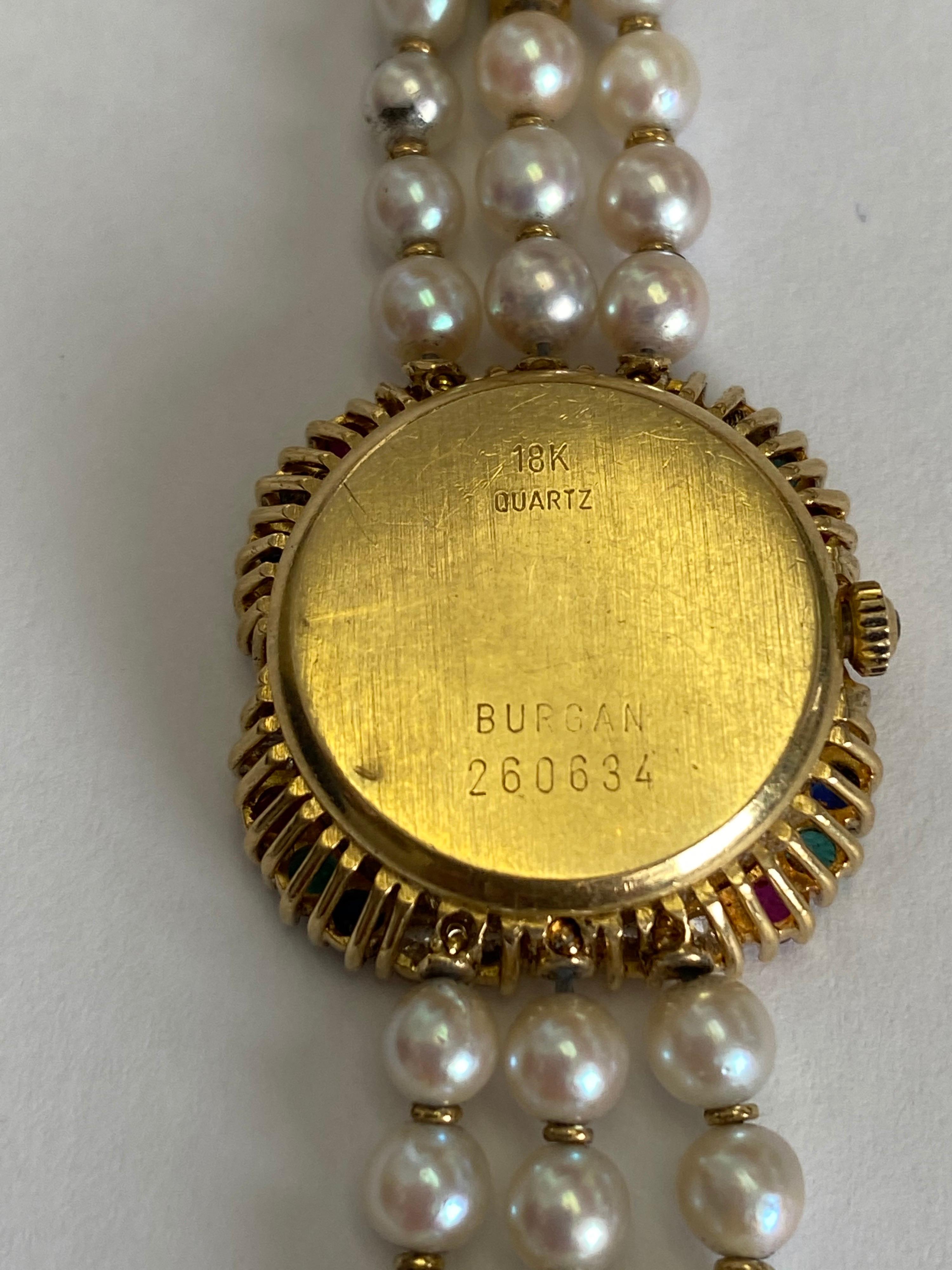 Round Cut Burgan Genève Diamond & Pearl Watch