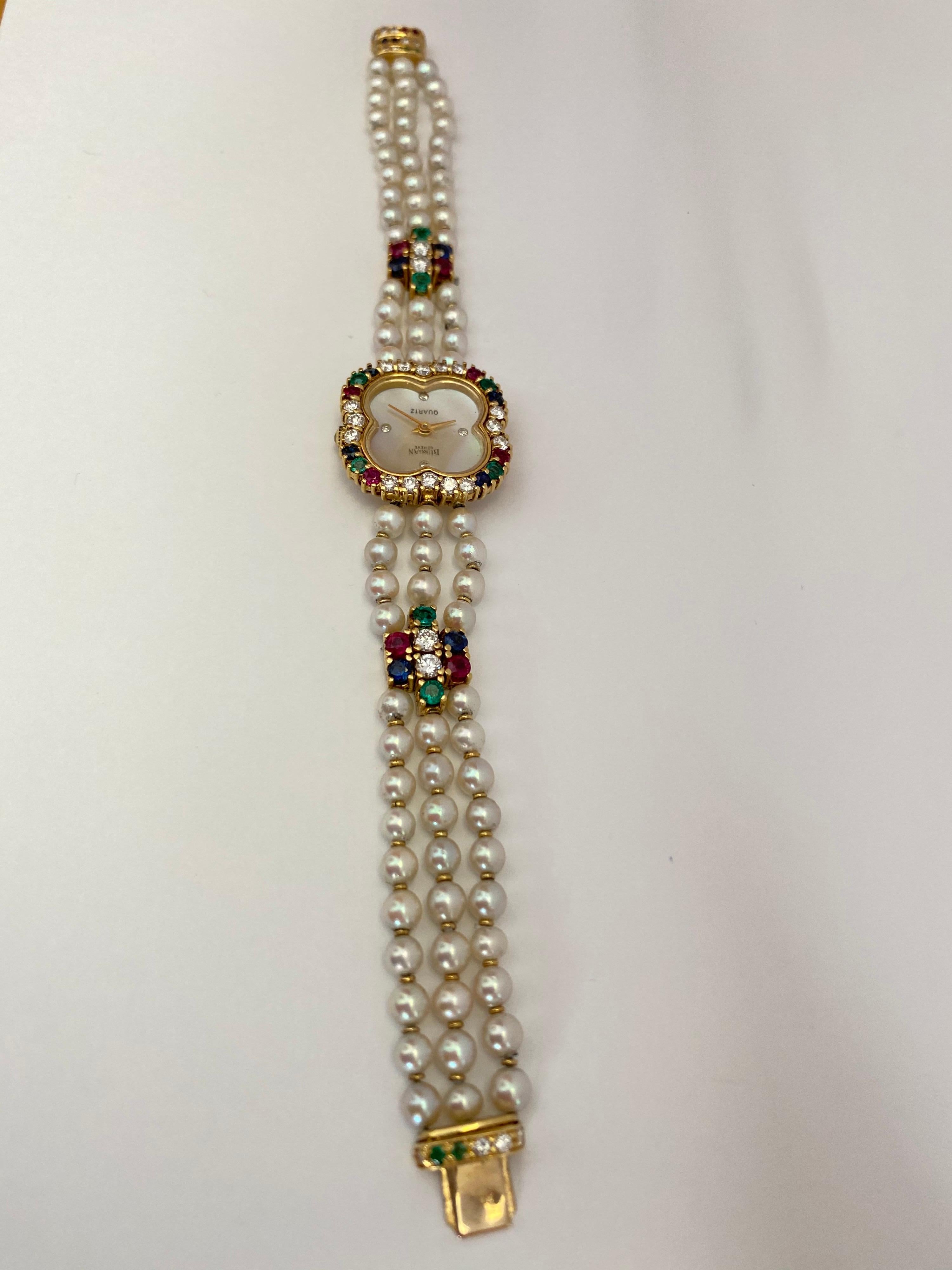 Burgan Genève Diamond & Pearl Watch In Excellent Condition In New York, NY