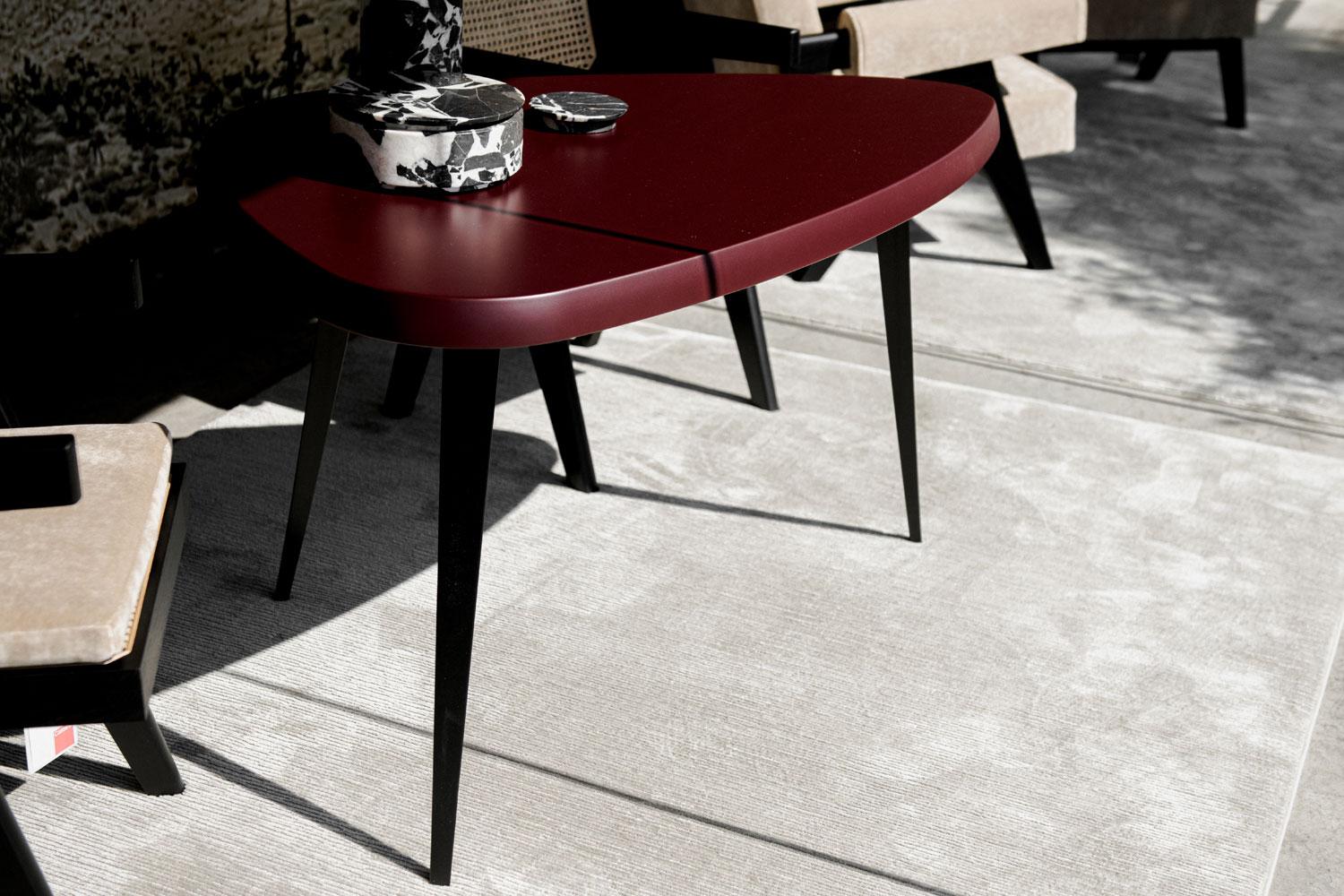 Mid-Century Modern Burgandy Matte Lacquered Wood Top with Black Iron Leg Dining Table, Cassina