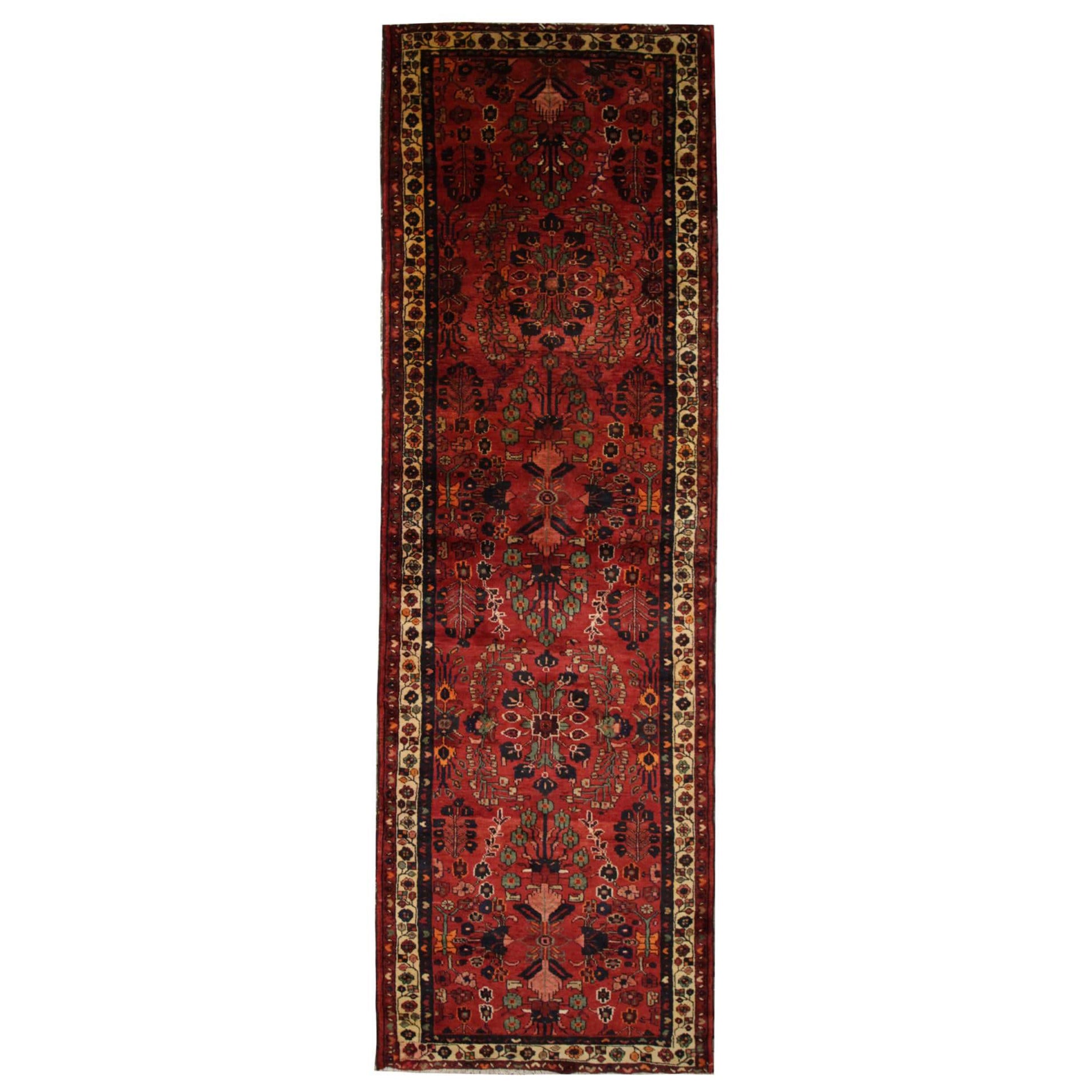 Tappeto Runner Burgandy, Tappeto floreale in lana vintage