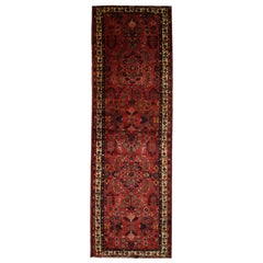 Burgandy Runner Rug, Floral Vintage Wool Carpet Runner