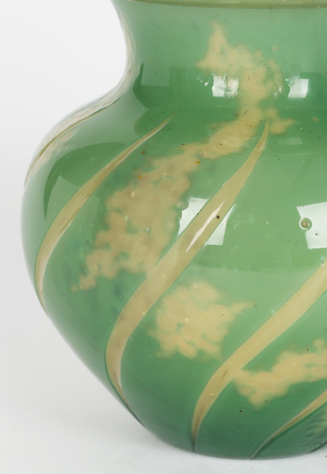 Burgin Schverer & Cie Unusual French Overlay Art Glass Handled Vase For Sale 7