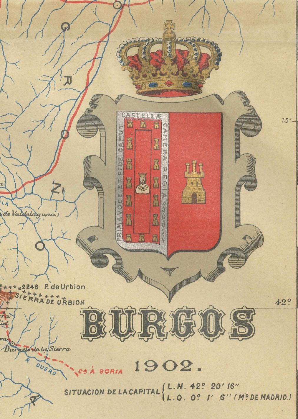Burgos 1902: Geographic Map of Castile's Historic Heartland in Spain In Good Condition For Sale In Langweer, NL