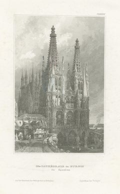 Burgos Cathedral, Spain, Antique View of the Gothic West Front, circa 1850