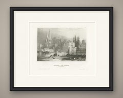 Burgos in Spain, Antique View of the Cathedral Spires, circa 1850