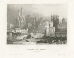 Burgos in Spain, Antique View of the Cathedral Spires, circa 1850