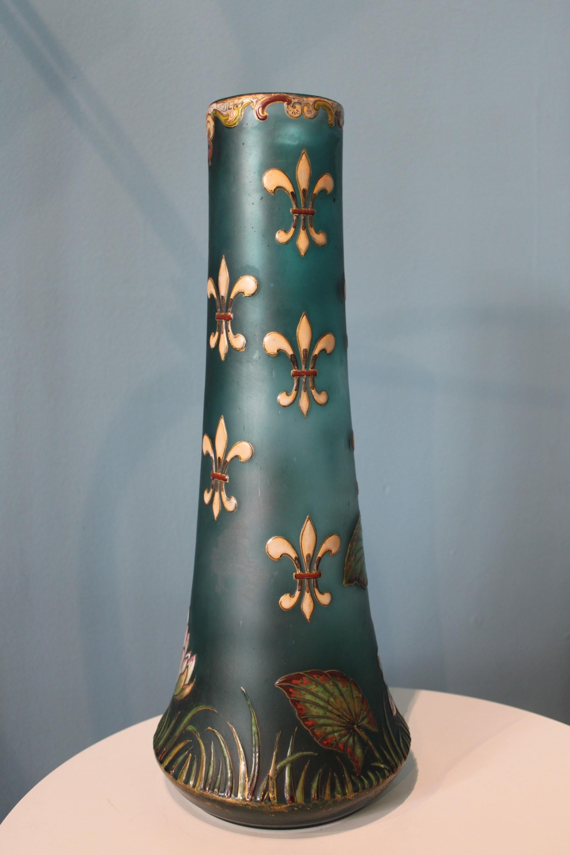 Art Nouveau Burgun, Schverer & Cie glass vase, France