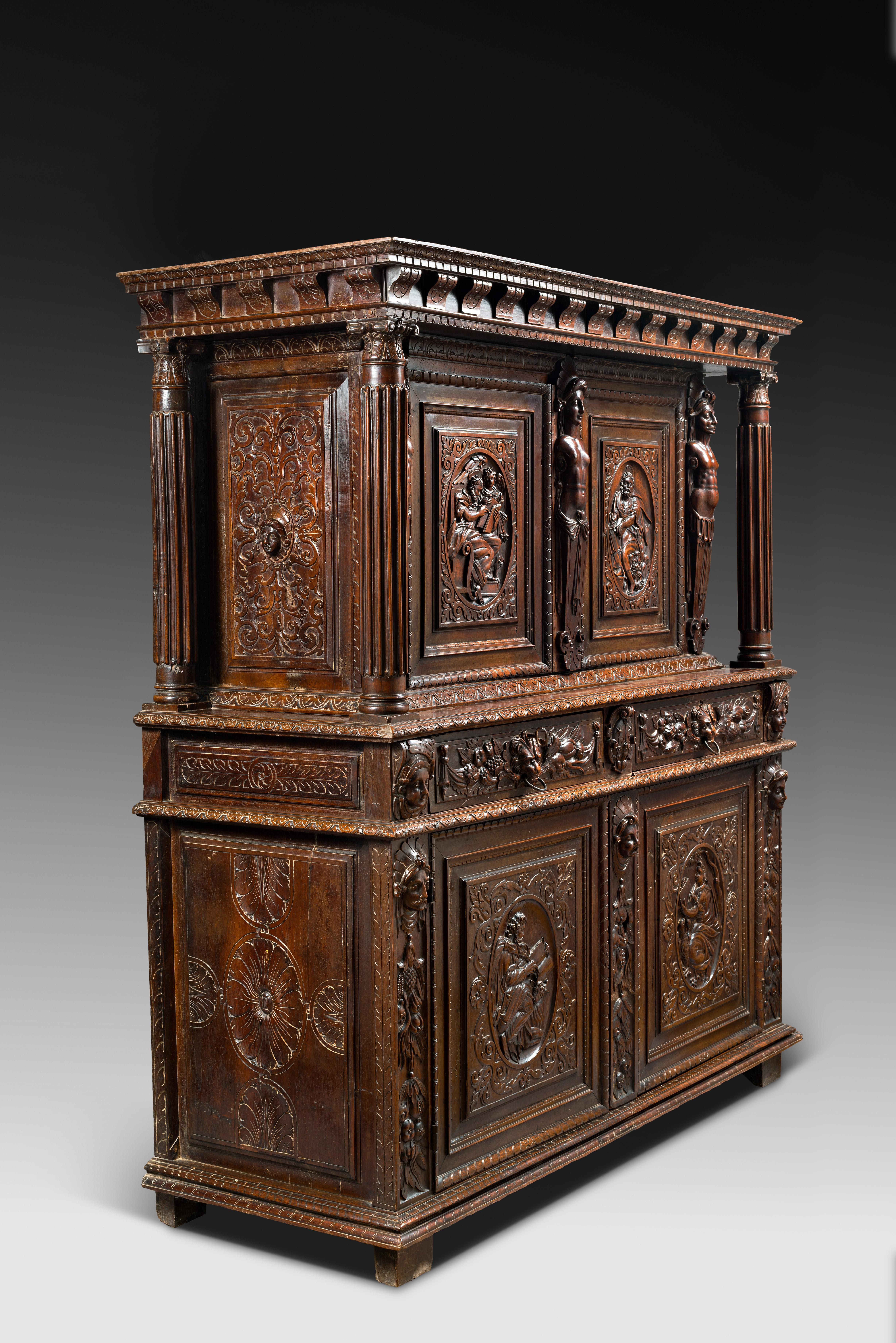 French Burgundian Renaissance Cabinet Depicting the Four Evangelists For Sale