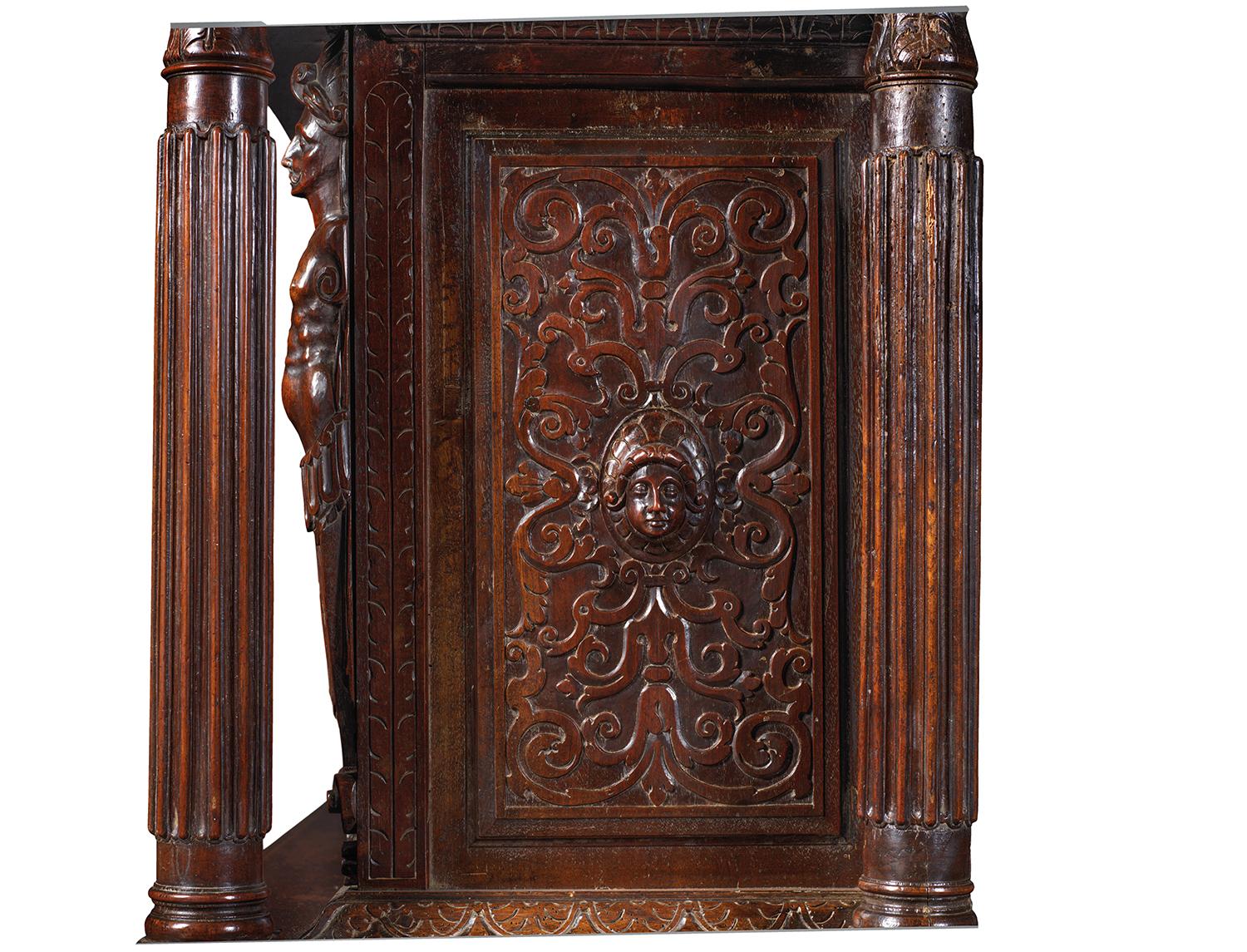 18th Century and Earlier Burgundian Renaissance Cabinet Depicting the Four Evangelists For Sale