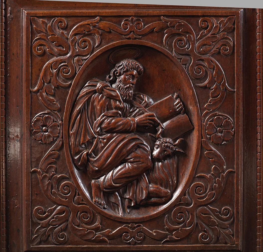 Walnut Burgundian Renaissance Cabinet Depicting the Four Evangelists For Sale