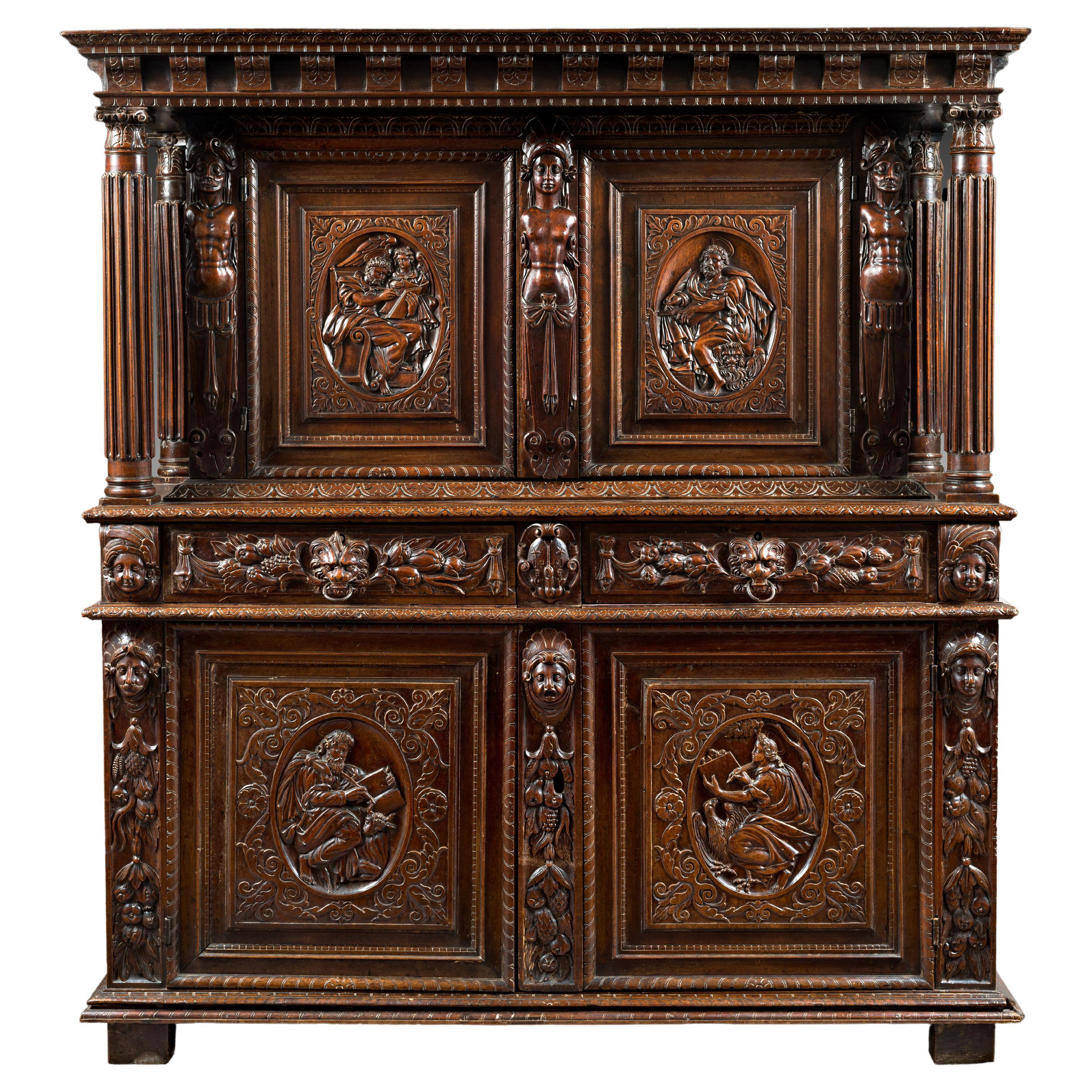 Burgundian Renaissance Cabinet Depicting the Four Evangelists For Sale