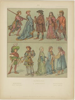Burgundian Renaissance-Era Costume, 15th Century Antique Print, Published c.1880