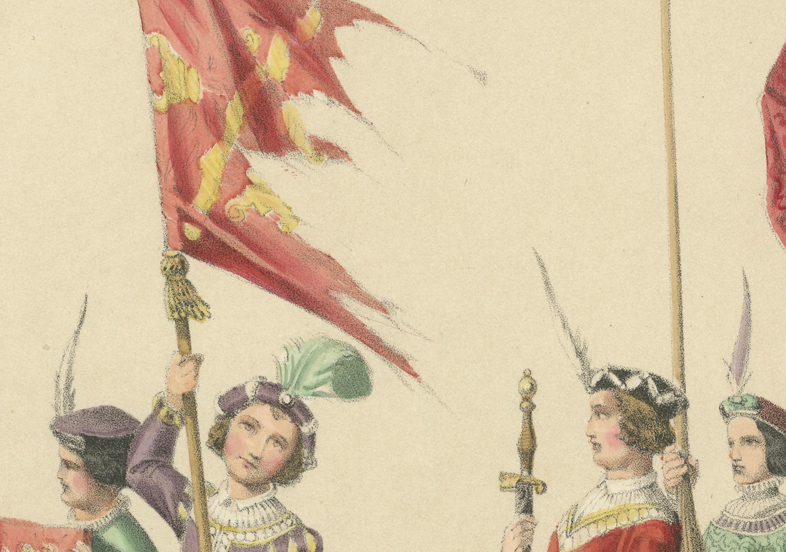 Burgundian Tribute – The Pageant of Noble Youth in Ceremonial Dress  

This enchanting hand-colored lithograph, created by H. Jenny and lithographed by Kümmerly and Wittmer, is part of the *Fest Album* commemorating Bern’s entry into the Swiss