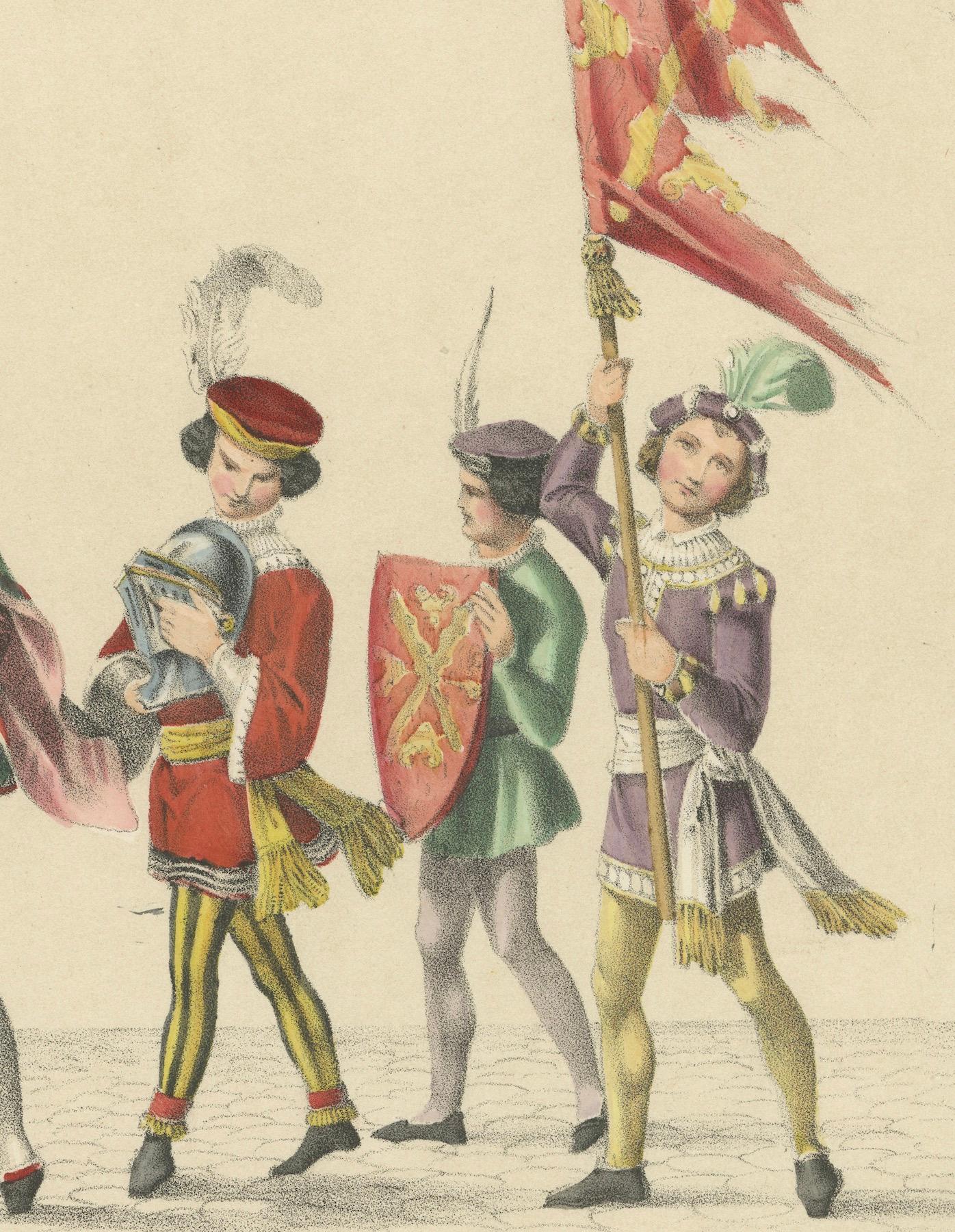 Mid-19th Century Burgundian Tribute – The Pageant of Noble Youth in Ceremonial Dress, 1855 For Sale