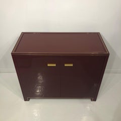 Burgundy 1970s Pierre Vandel Cabinet Storage Vinie Sideboard Glass Brass Piece