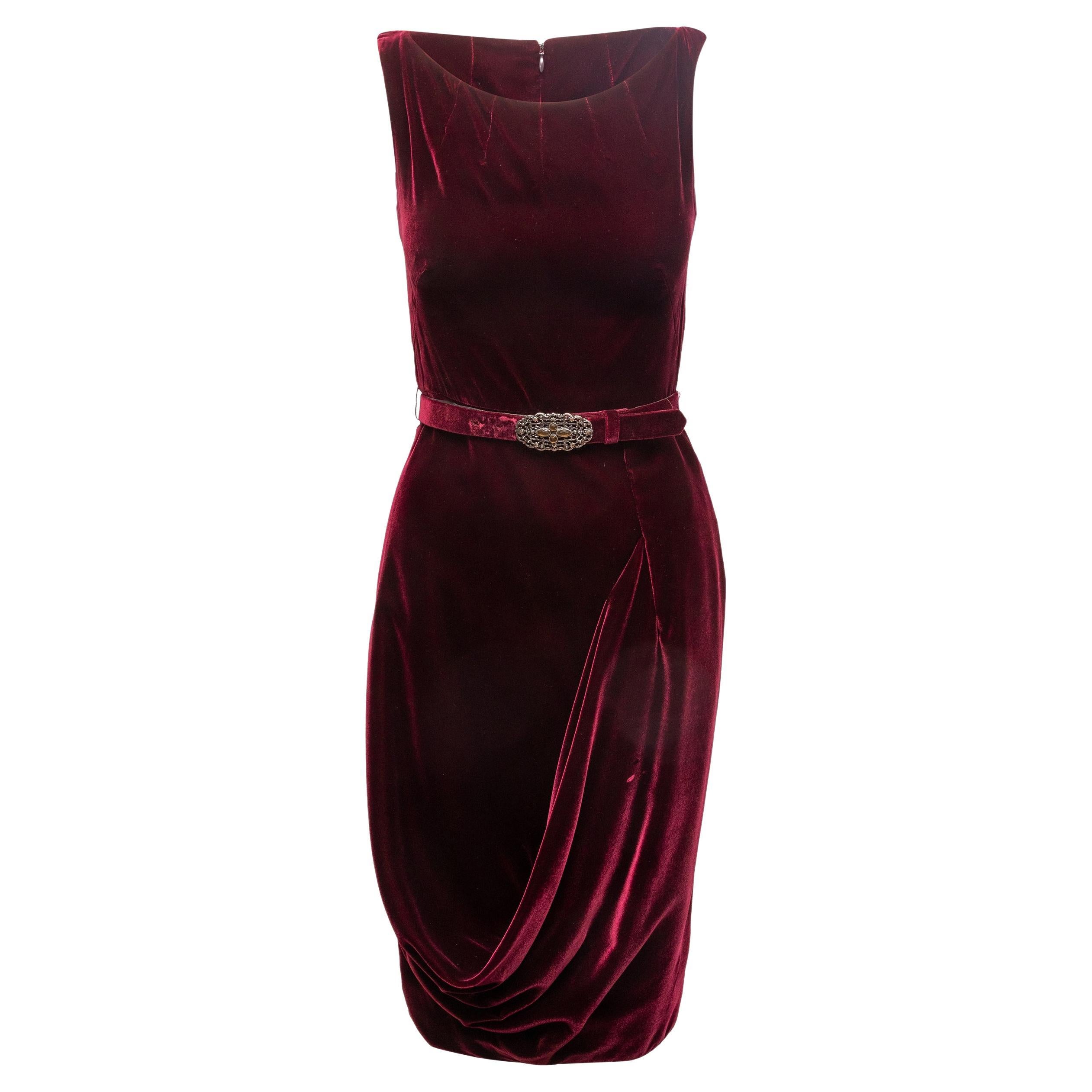 Burgundy Alexander McQueen Velvet Belted Dress