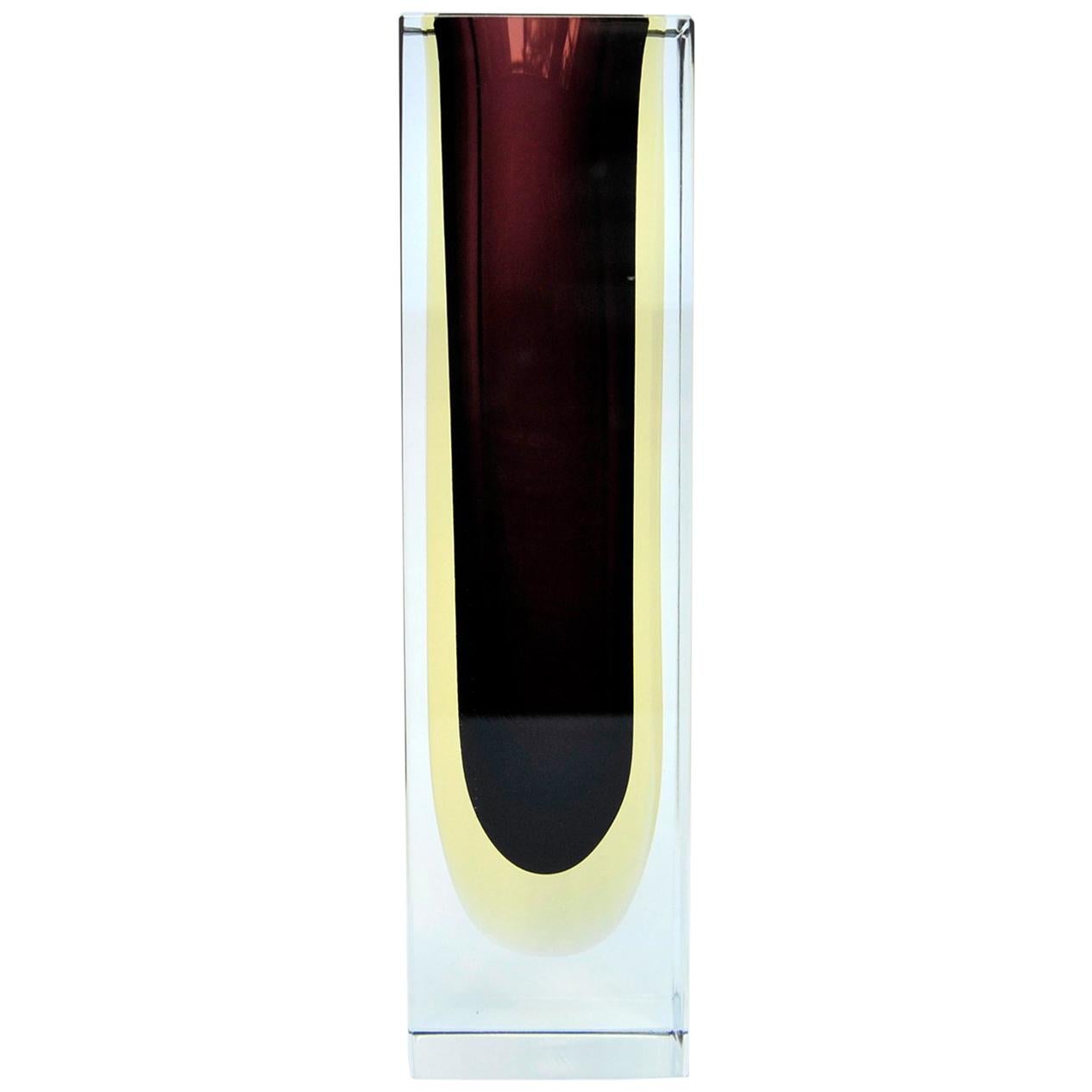 Burgundy and Amber Murano Sommerso Glass Vase, Italy, 1950s For Sale