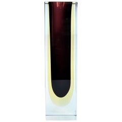 Burgundy and Amber Murano Sommerso Glass Vase, Italy, 1950s