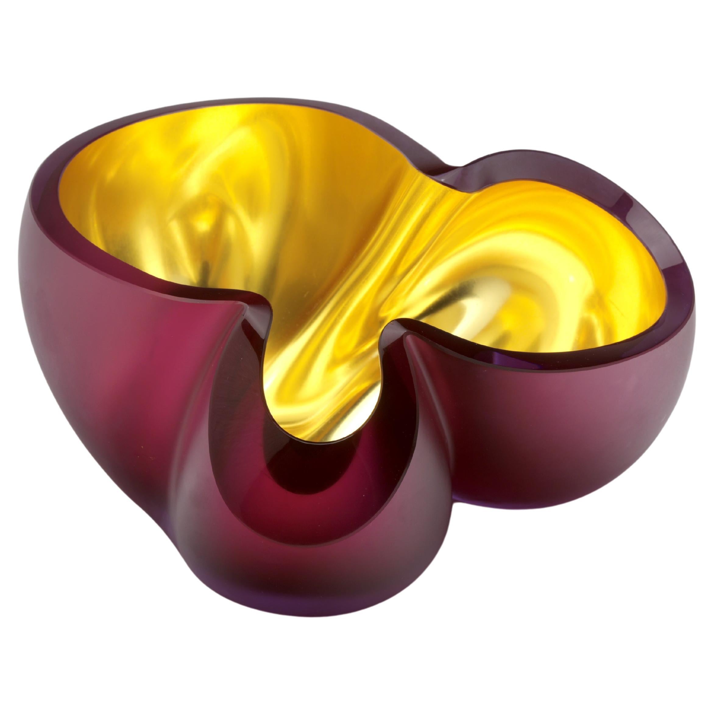 Zeitgenössische Glasskulptur in Burgunderrot und Gold, Barbara Nanning im Angebot